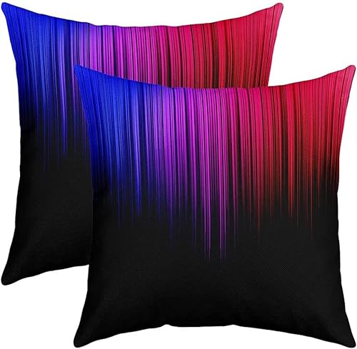Miniatura 5 de jejeloiu Juego de 2 fundas de almohada geométricas abstractas degradadas, fundas de cojín a rayas azules, negras y rojas para decoración del hogar,