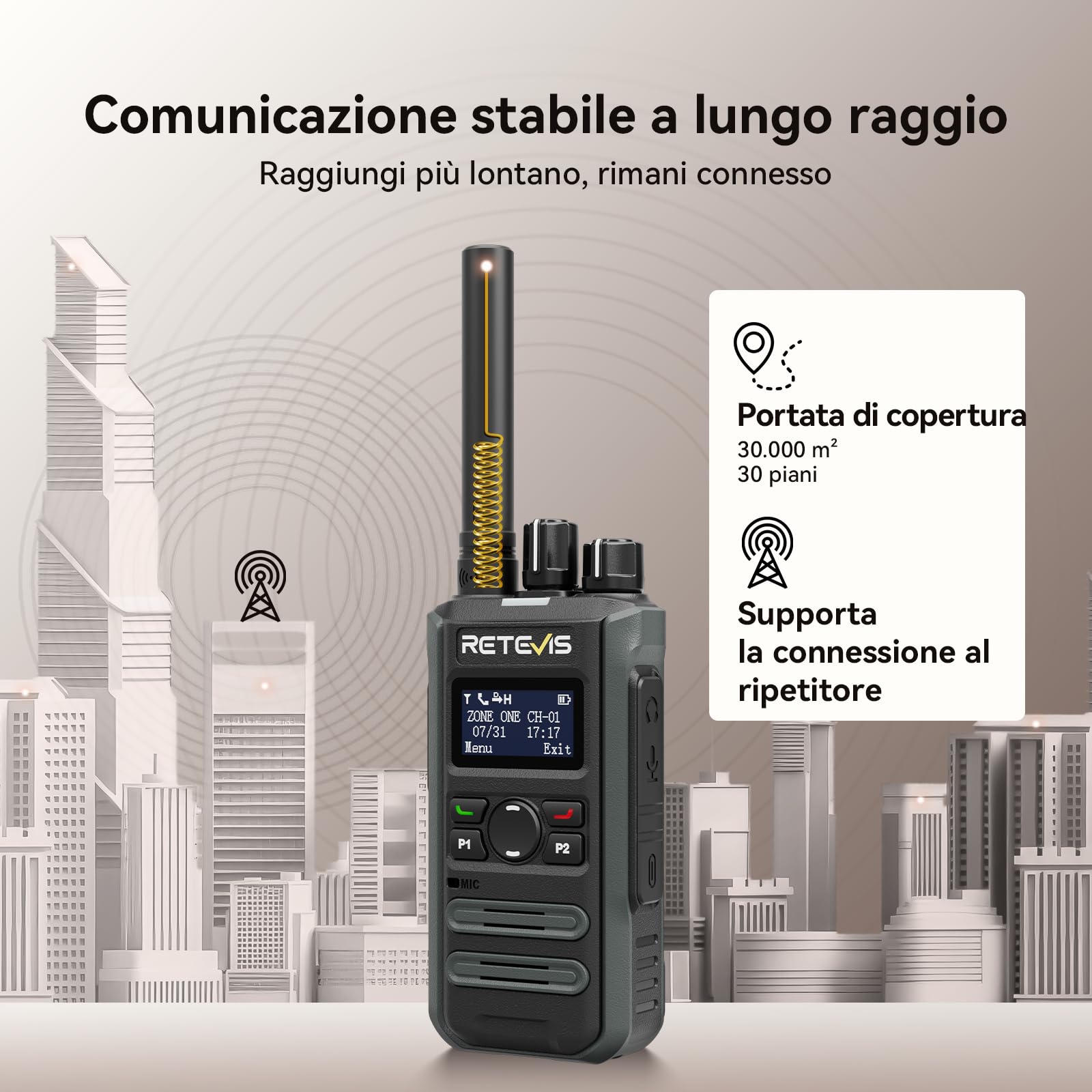 Retevis MateTalk P3 Walkie Talkie Digitali a Ricarica Rapida, Compatibile con Motorola, Lunga Portata con SMS, Schermo LCD, Radio Professionali per Negozi e Attività Commerciali (2 Confezioni)