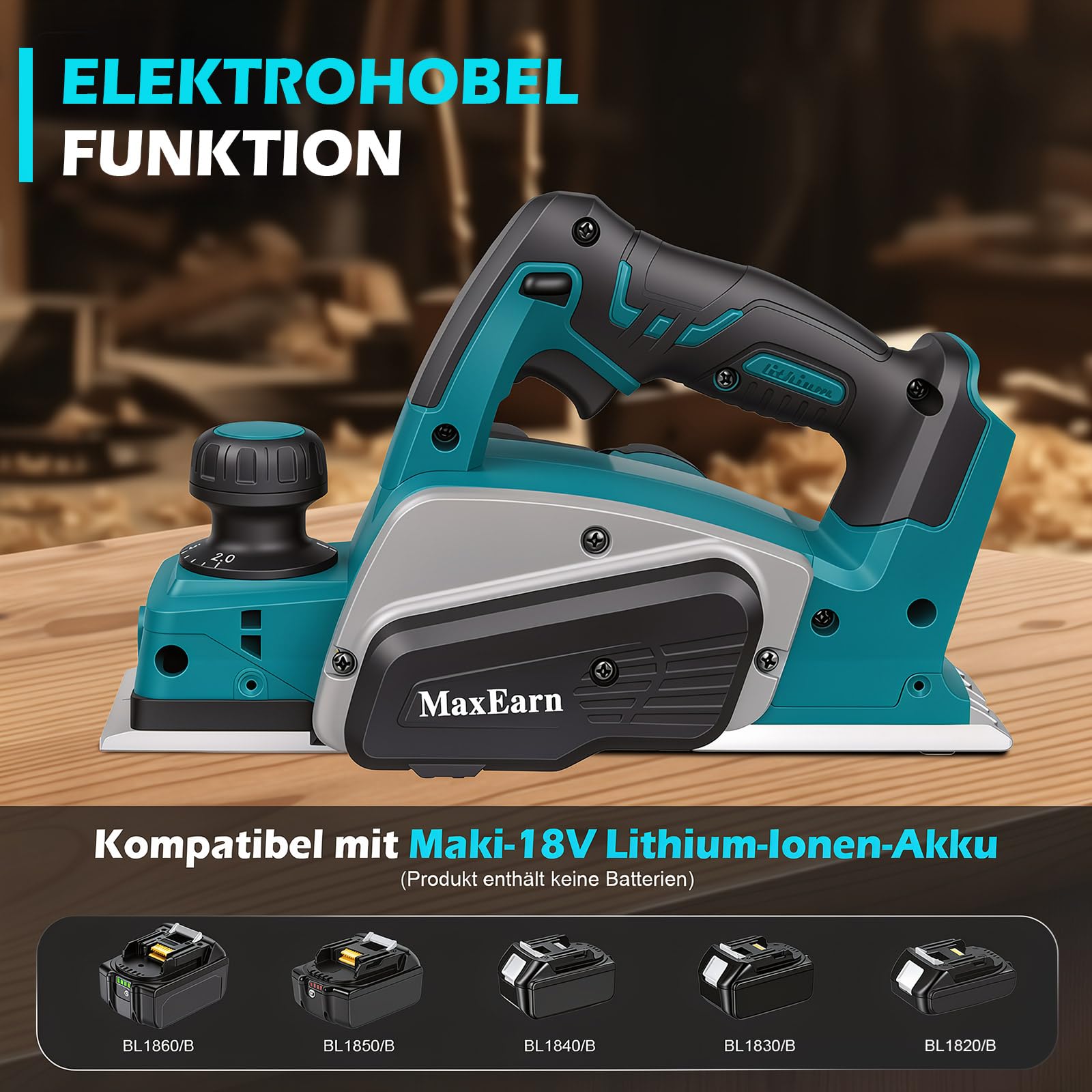 Akku-Elektrohobel 82 mm Kompatibel mit Makita 18V Akku (ohne Akku)