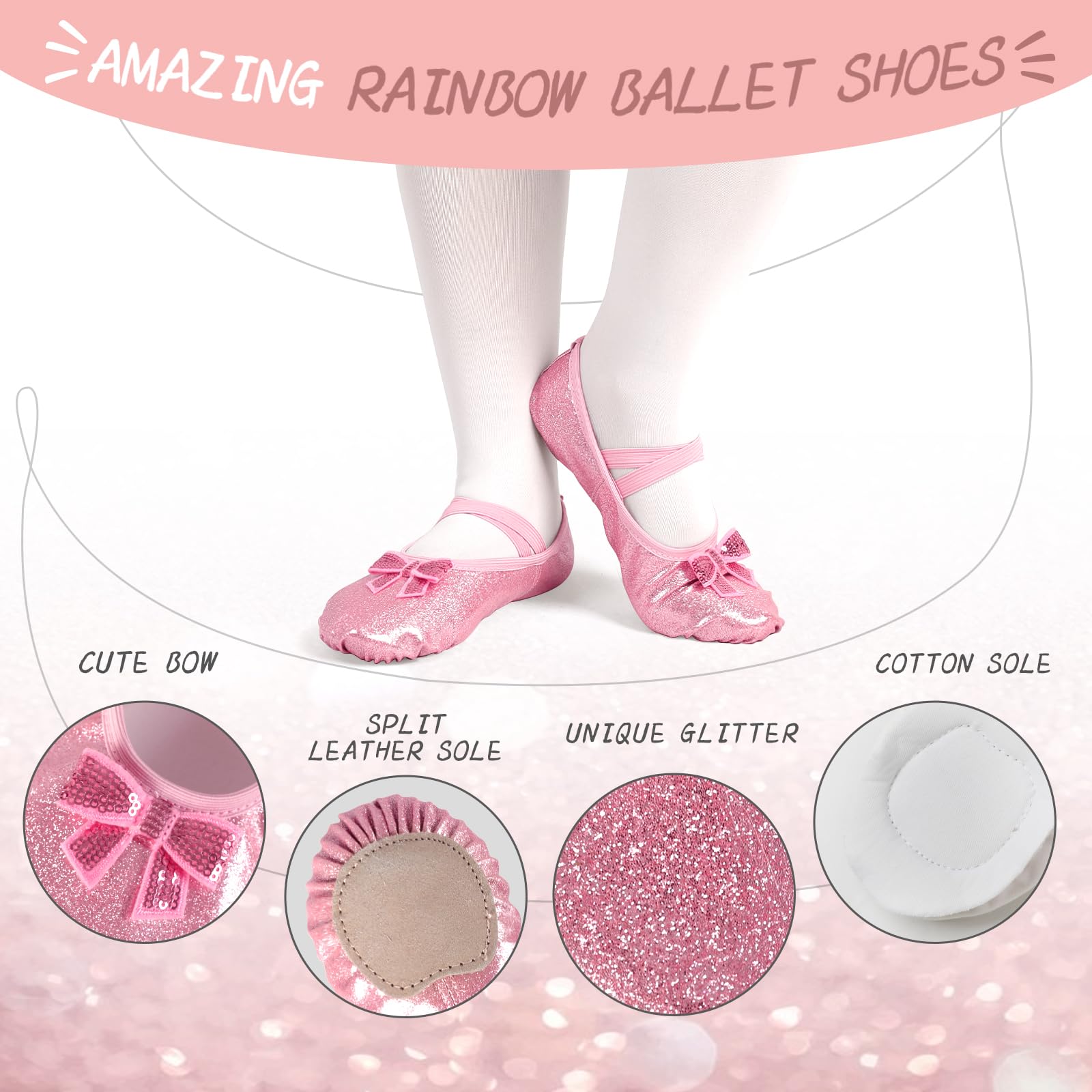 Zapatos de ballet para niñas, niños pequeños, diseño brillante con un bonito arco dividido, zapatos de baile para la práctica de baile, ballet, espectáculos en el escenario, gimnasia