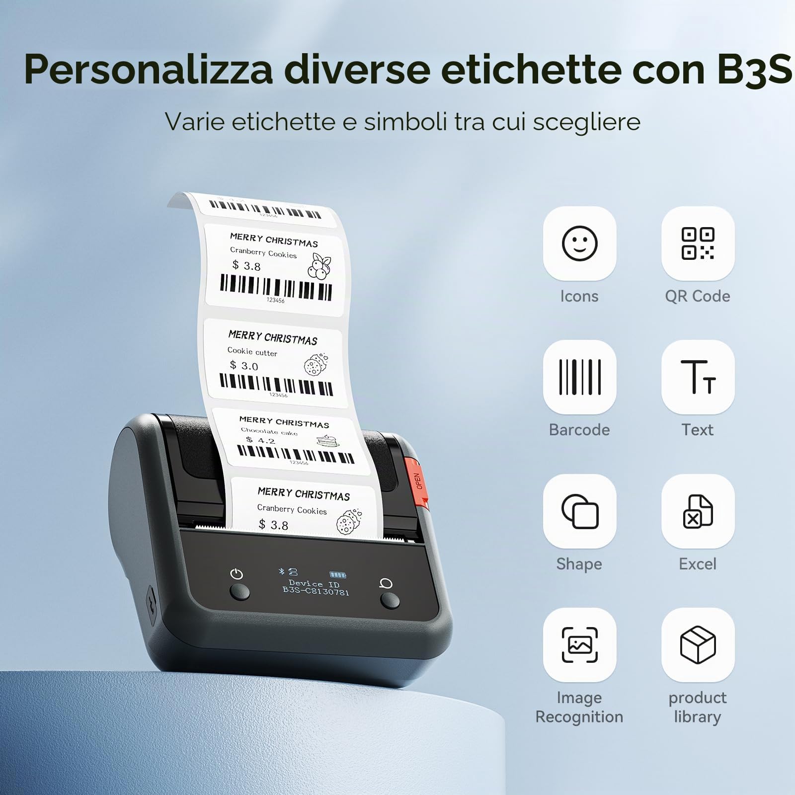 NIIMBOT Etichettatrice B3S, stampante termica aggiornata da 75 mm, etichettatrice portatile con etichette 70 x 40 mm, etichettatrici Bluetooth