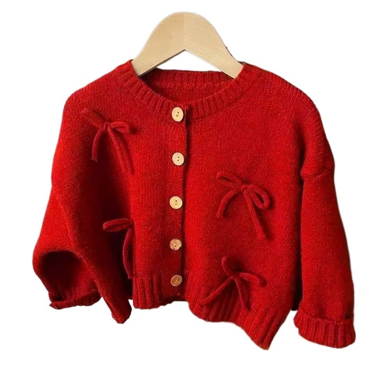 Suéter for niñas, cárdigan de Punto con Lazo, Chaqueta Infantil de Primavera y otoño, 1-7 años(140CM 7T)