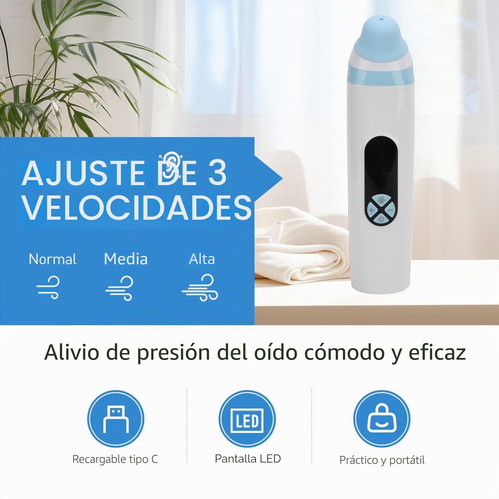 Dispositivo Profesional para Aliviar la Presión del Oído | Alivio del Tinnitus para el Zumbido de Oídos | Desatascador de Trompa de Eustaquio Recargable de 900mAH para Buceo