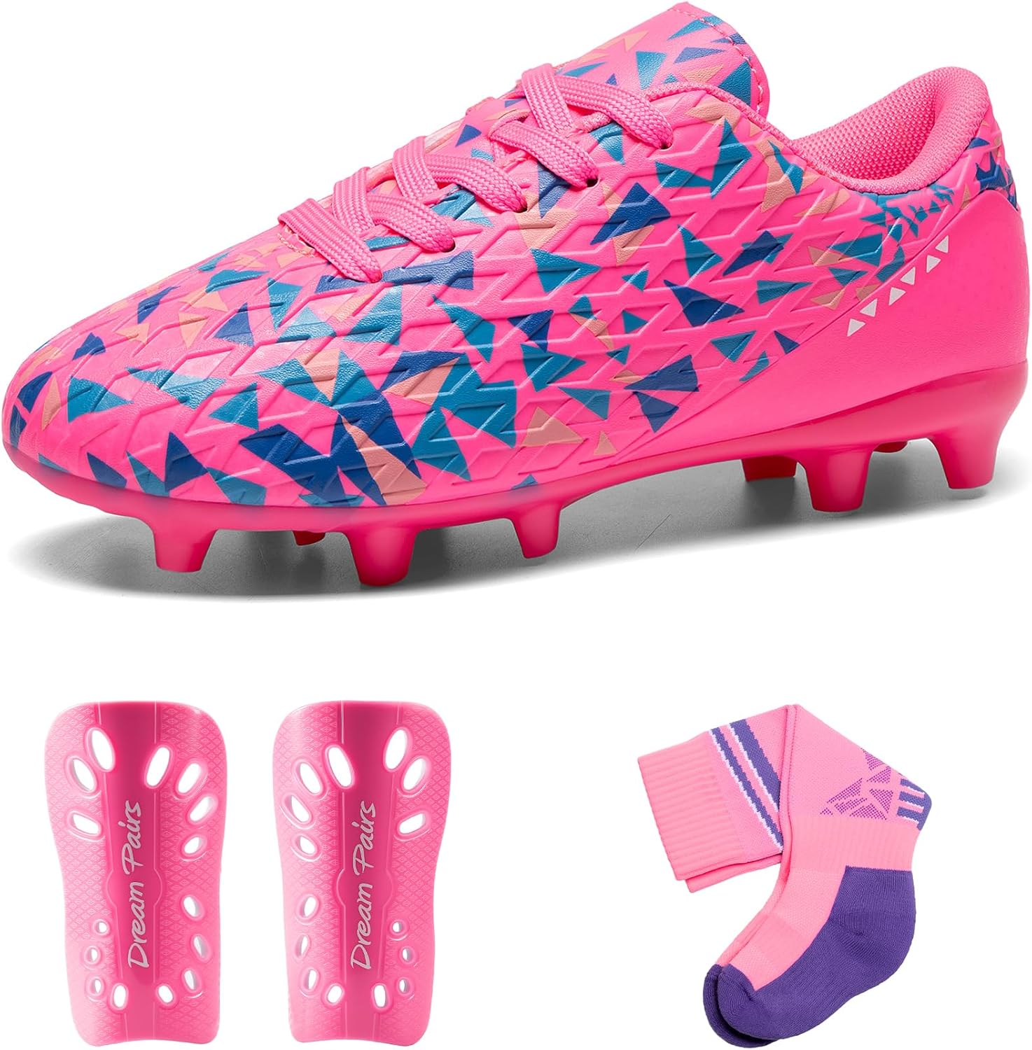 DREAM PAIRS Boys Girls Soccer Cleats Youth Firm Groud Athletic Outdoor Trainning Football Shoes with Soccer Socks