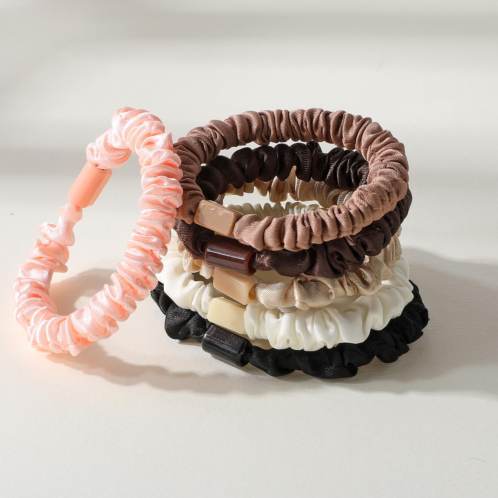 12Pcs Silk Skinny Scrunchies Set 100% Pure Mulberry Silk Hair Ties For Girls Elastics Hair Bands Ponytail Holders Cute Soft Satin Sleepy Hair Scrunchie For Women Girls Thick Thin Curly Hair No Damage - Image 3