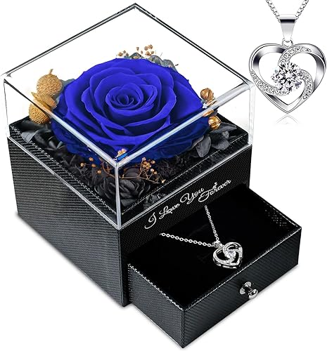 Miniatura 8 de Regalos para cumpleaños de mamá, rosa púrpura real preservada con collar, rosas eternas para siempre, regalos para mujeres, novia, mamá, abuela,