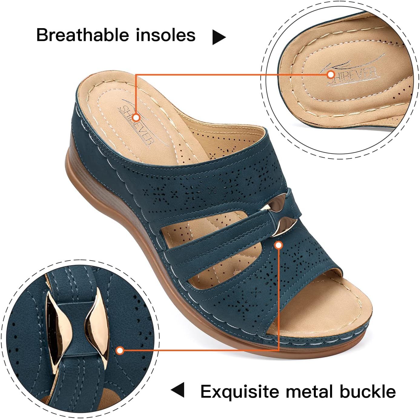 SHIBEVER Wedge Sandals for Women Slip On Platform Wedge Sandal Blue Size 11 - Image 5