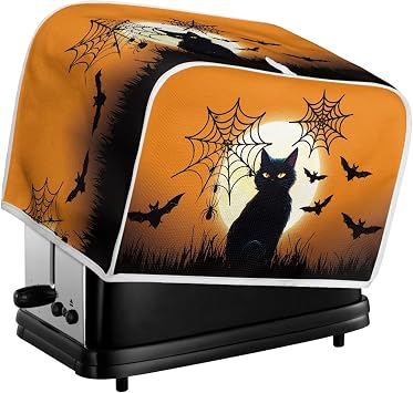 Jeiento Halloween Black Cat Spider Web Toaster Dust Cover Anti Oil Bread Maker Machine Dust Proof Storage Bag Anti Greasy Fingerprint Protection Kitchen Small Appliance Case,S