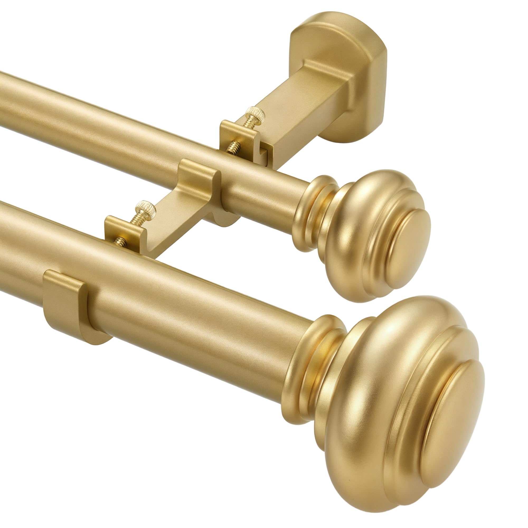 Photo 1 of 1 1/8 Inch Heavy Duty Double Curtain Rods for Windows, 72-144inch(6-12ft) Adjustable Length Telescoping Dual Drapery Rod Set with Solid Aluminum Bracket for Porch, Floor-to-ceiling Window, Warm Gold