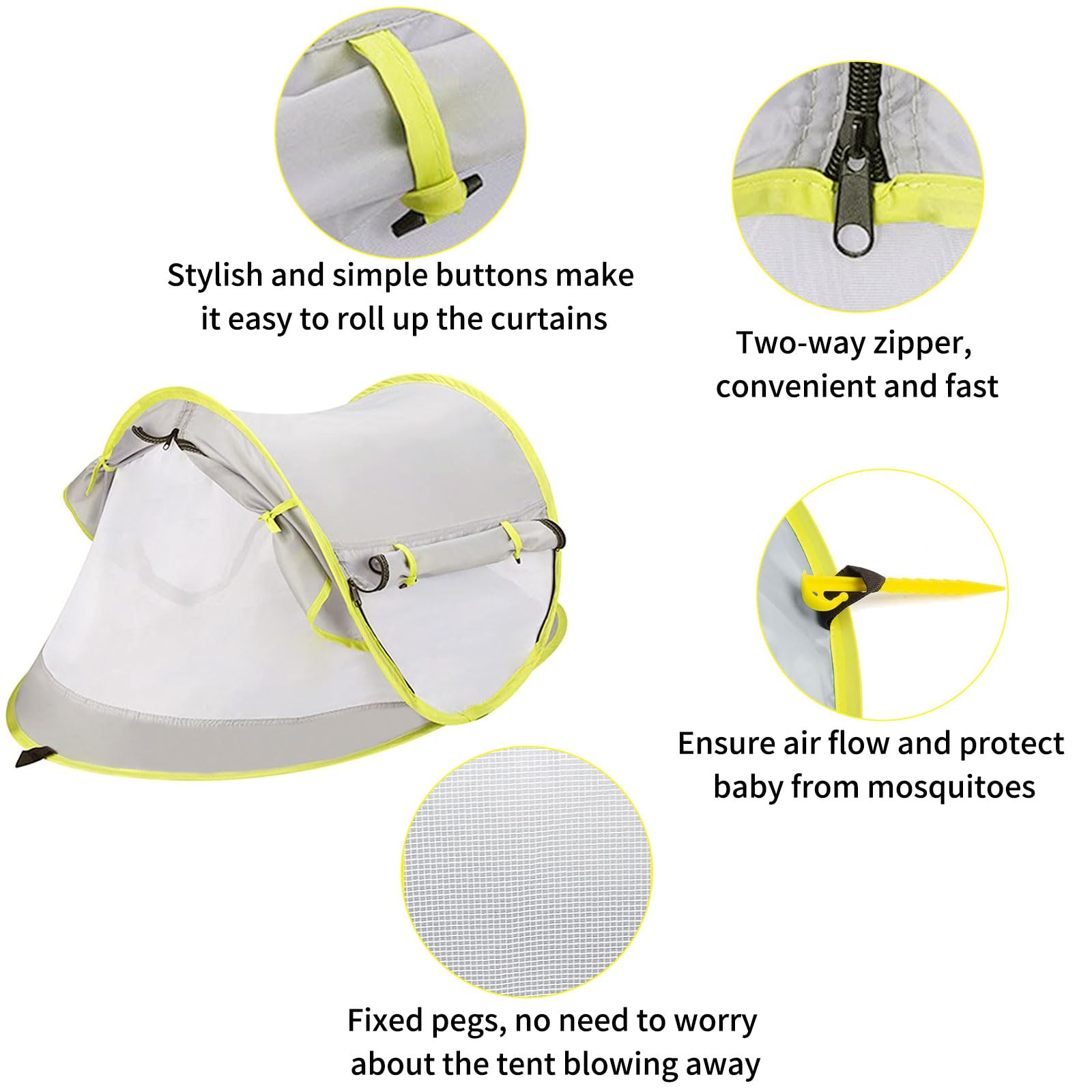 Tenda Bambini Anti-UV Piscina Spiaggia, Tenda Pop-Up Protezione SPF 50+, Tenda Alta Protezione Solare Estiva, Riparo Viaggio Campeggio Protegge Vento/Sole/Sabbia, Parasole Pieghevole Portatile Aperto