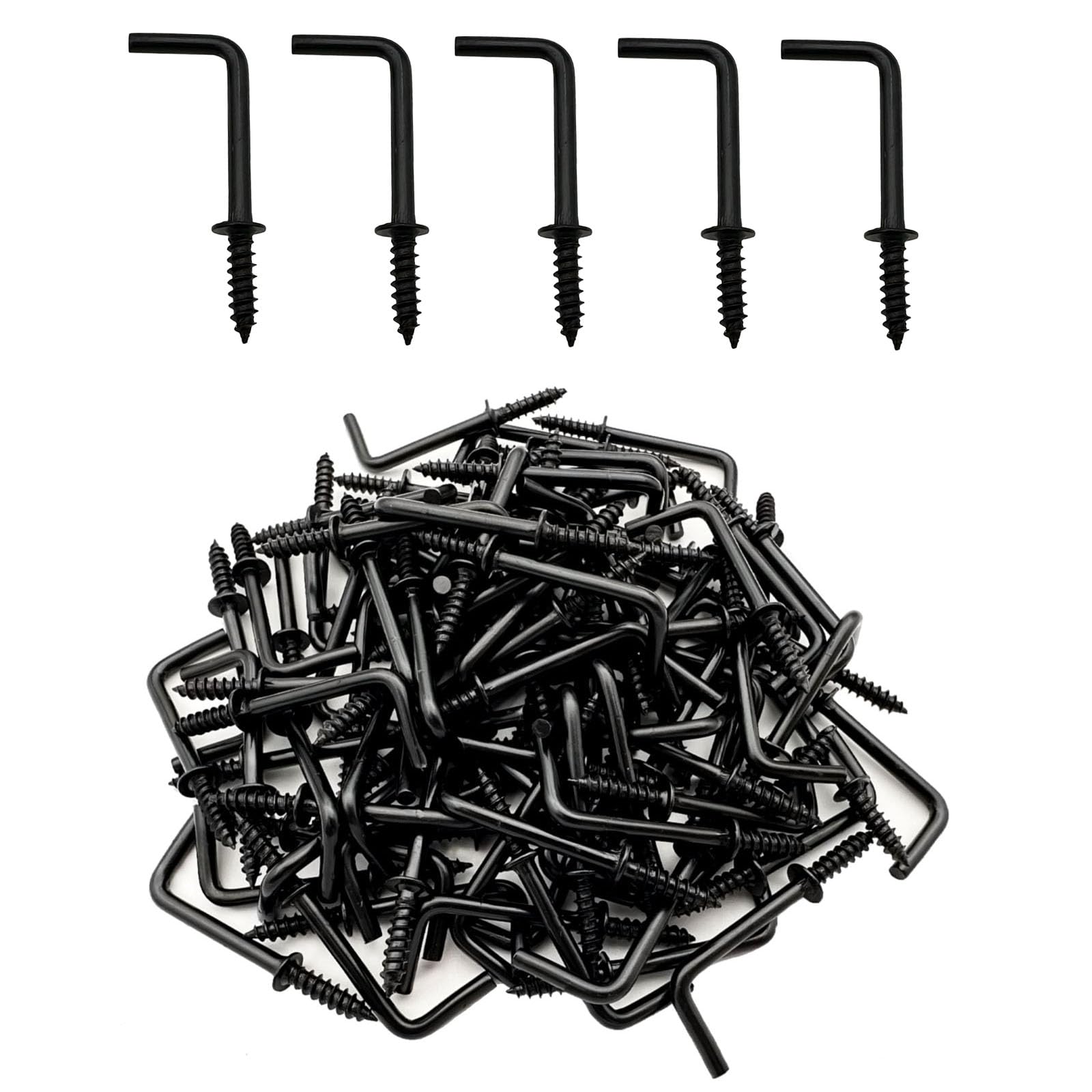IDEALSV Black 1 Inch 1 Shape Screw Hooks L Shape Hook 7 Shape Right Angle Medal Hooks (40 Pack)