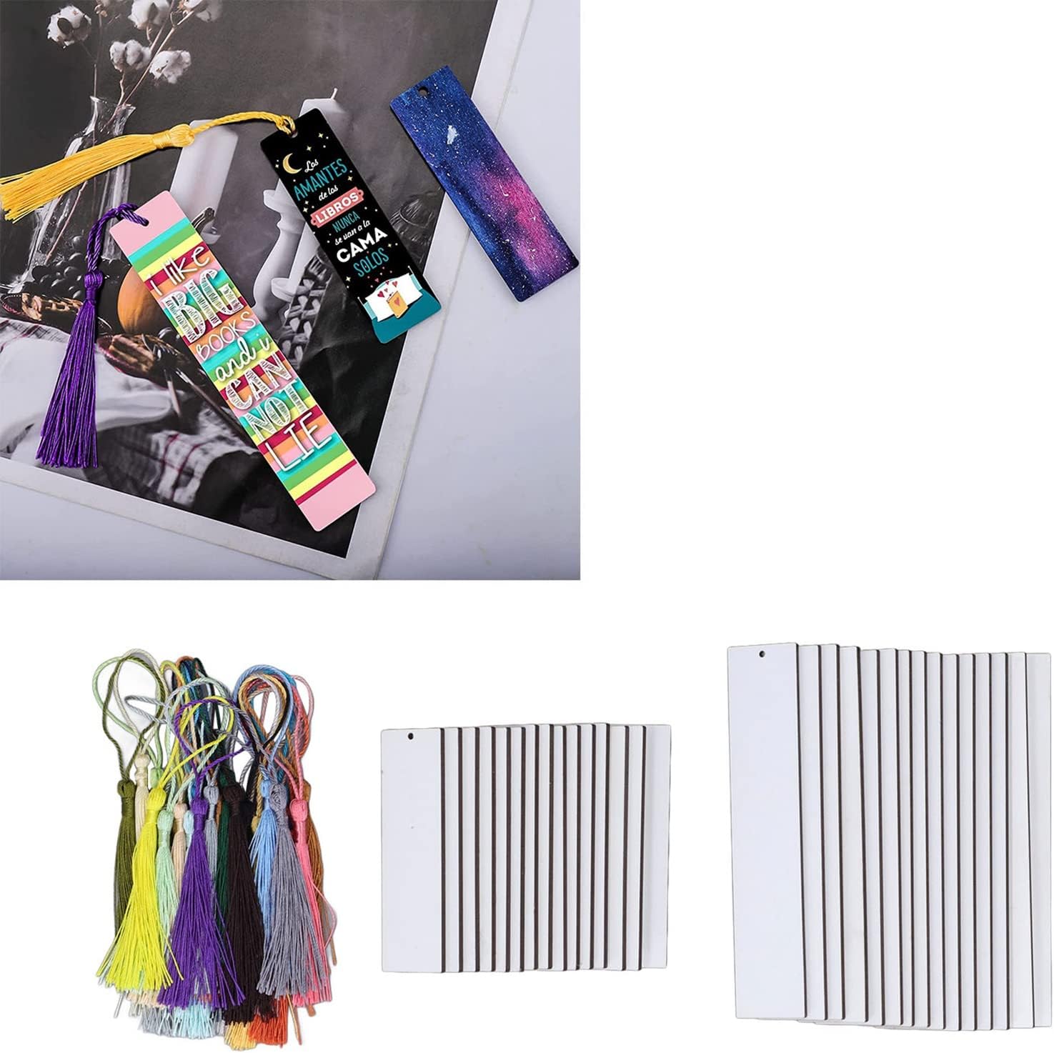 Zerodis Sublimation Blanks Bookmark,30 Pcs Double Sided Sublimation Blanks Products with Colorful Tasse for Key Chains Backpack Labels