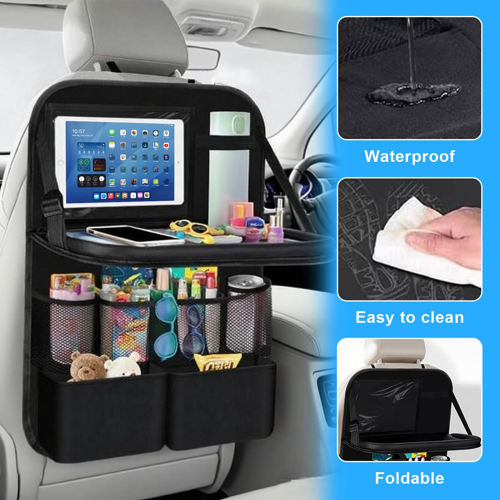 XWUX Auto Rücksitz Organizer Mit Klapptisch - 42x61cm Wasserdicht Mit 9 Taschen