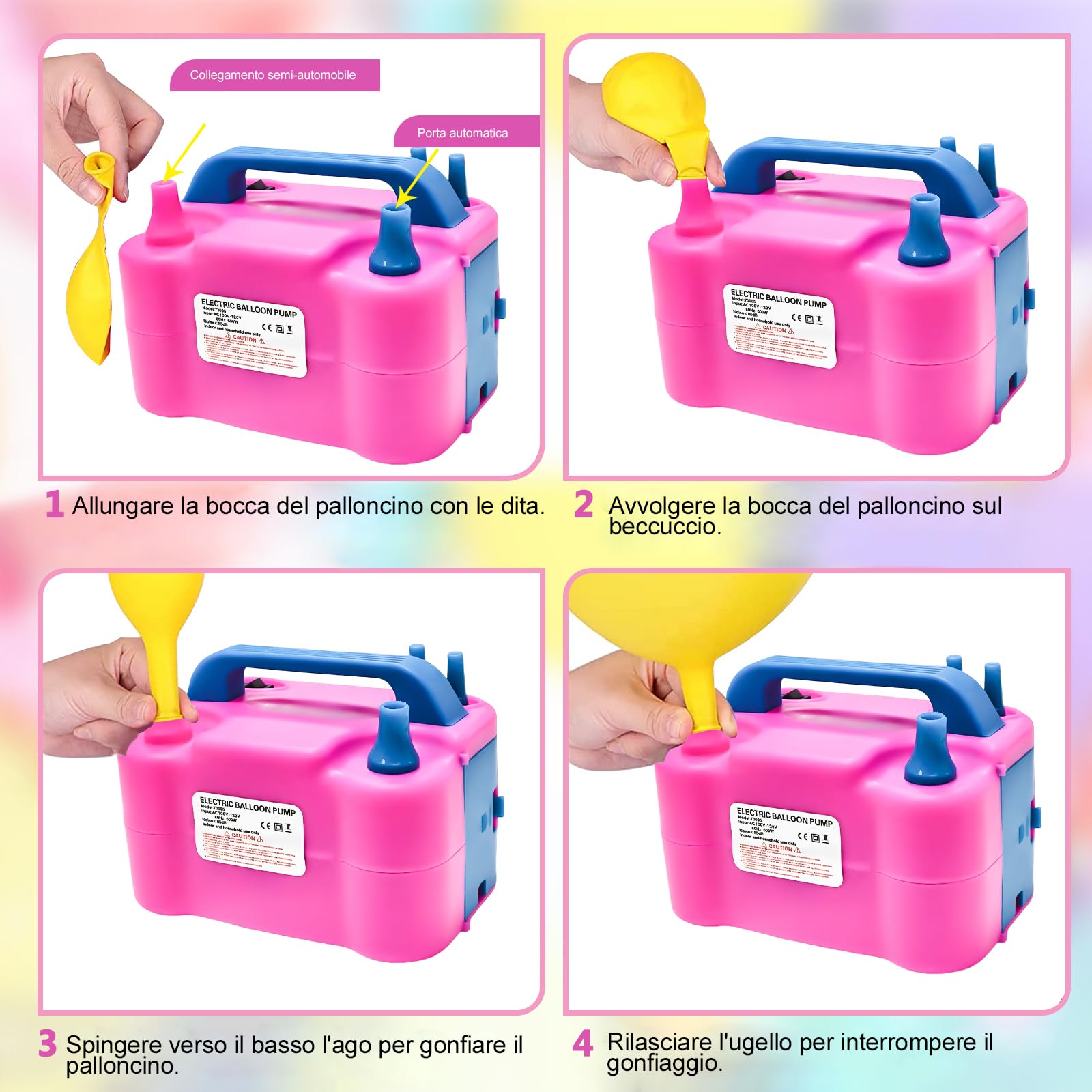 Pompa per Palloncini Elettrica, 220V 600W gonfiatore pompa per palloncini, Doppio ugello gonfiatore pompa portatile per feste, Matrimoni compleanno decorazione