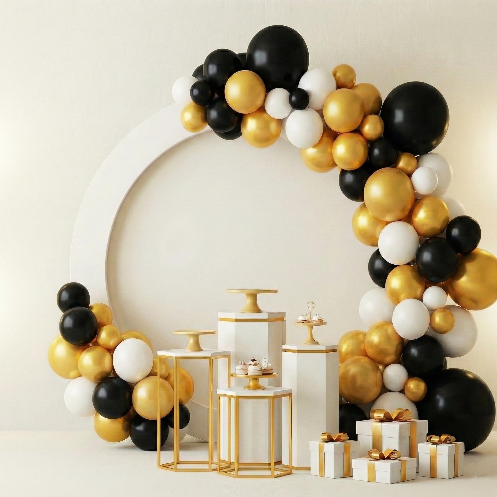 KatchOn, Black and Gold Graduation Balloons Arch Kit - Huge, Pack of 27 | Congrats Grad Banner, Cap Balloon, Fringe Banner for Black and Gold
