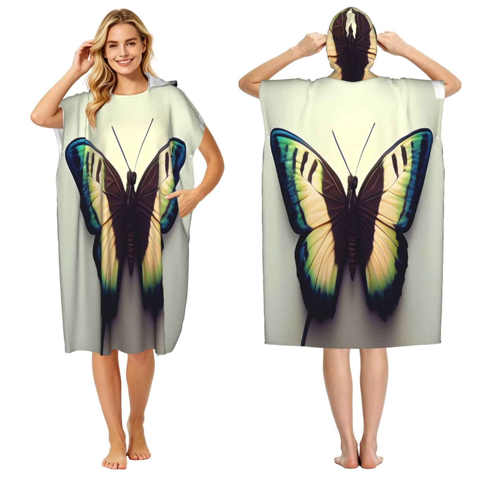 DTHKJNLSF Beautiful Butterfly Adult Hooded Beach Poncho Towel