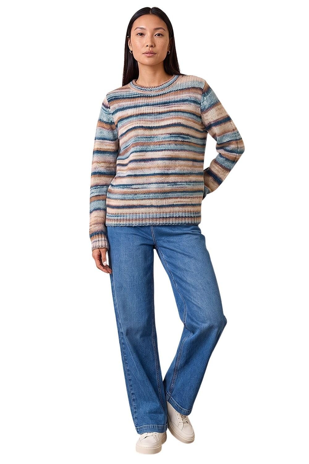 Roman Originals Thick Jumper for Women UK - Ladies Winter Autumn Smart Casual Knit Knitted Knitwear Pull-On Round Crew Neck Long Sleeve Work Office Dinner Party Denim