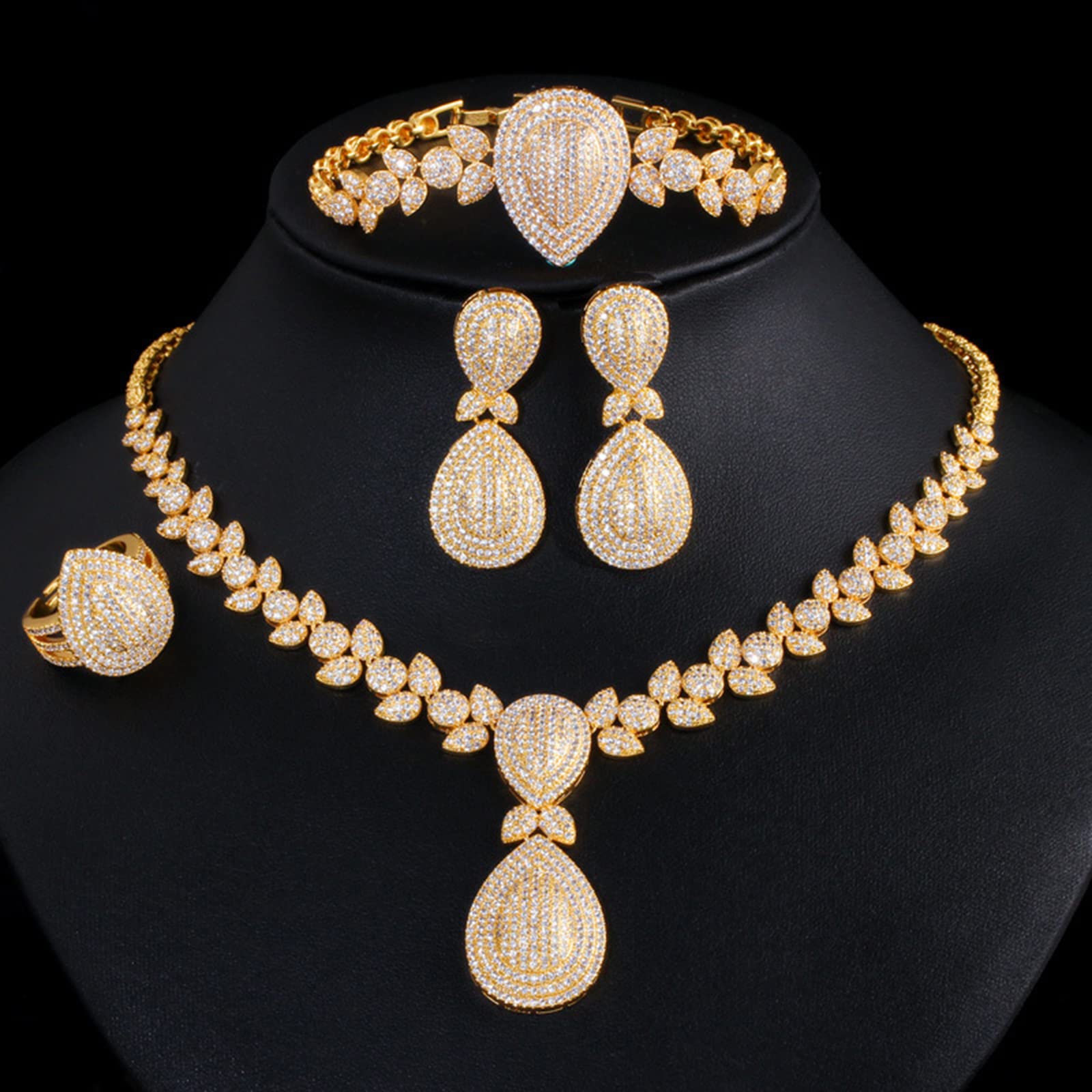 SVRITE Dubai africano placcato oro 18 carati, collana e orecchini, bracciali e anelli da donna, set di gioielli italiani per sposa, accessori per feste di nozze, in metallo, non è una