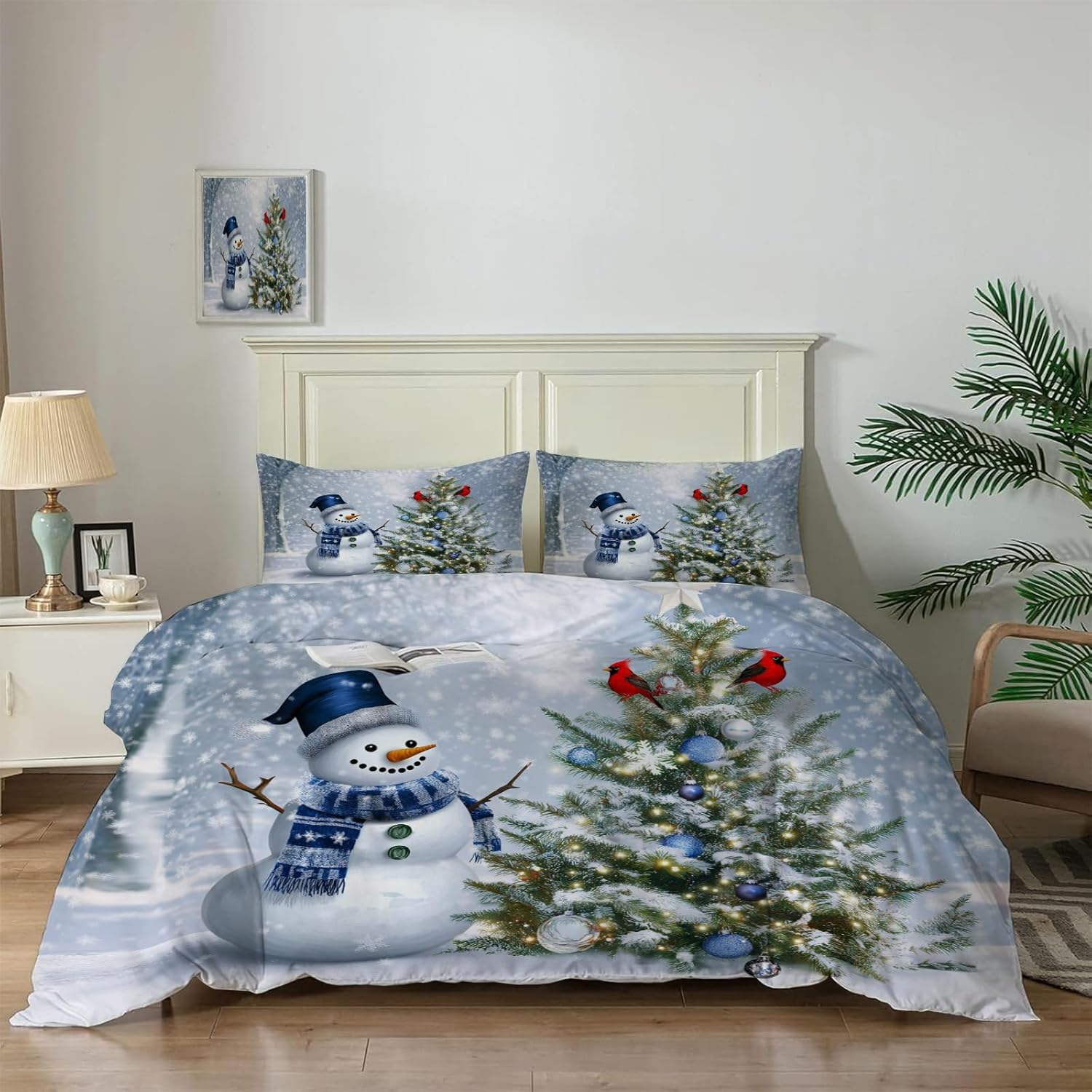 Christmas Quilt Set Queen Snowman Quilts for Queen Size Bed, Christmas Theme for Teenagers Pattern Bedding Set - Soft Microfiber Lightweight Coverlet Bedspread Comforter