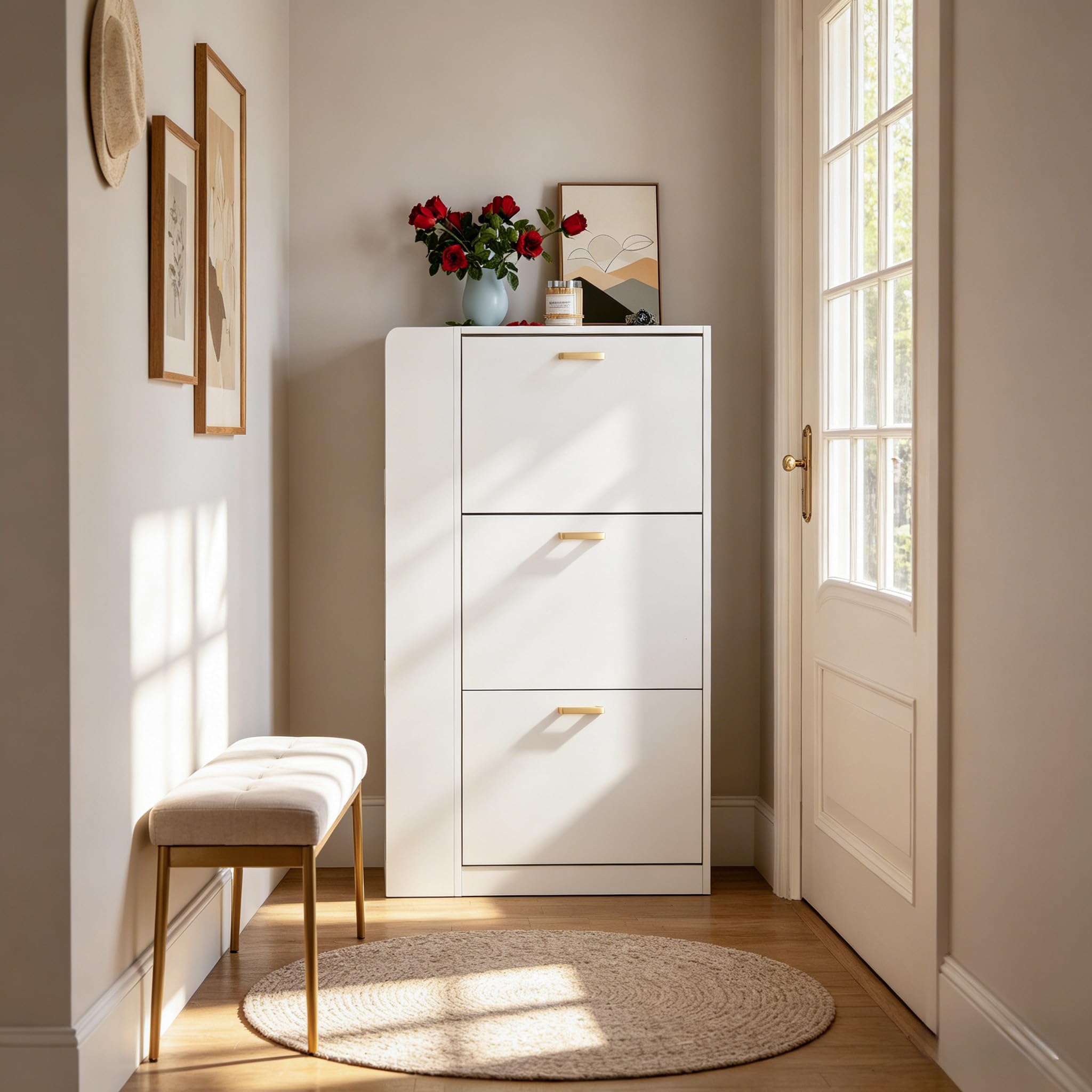 Scarpiera Salvaspazio Slim Scarpiera ingresso Scaffali portascarpe con 3 scomparti Scarpiera a 3 ante Può contenere 18-24 paia di scarpe 73,5x24x118cm Bianco (EUR≤45)