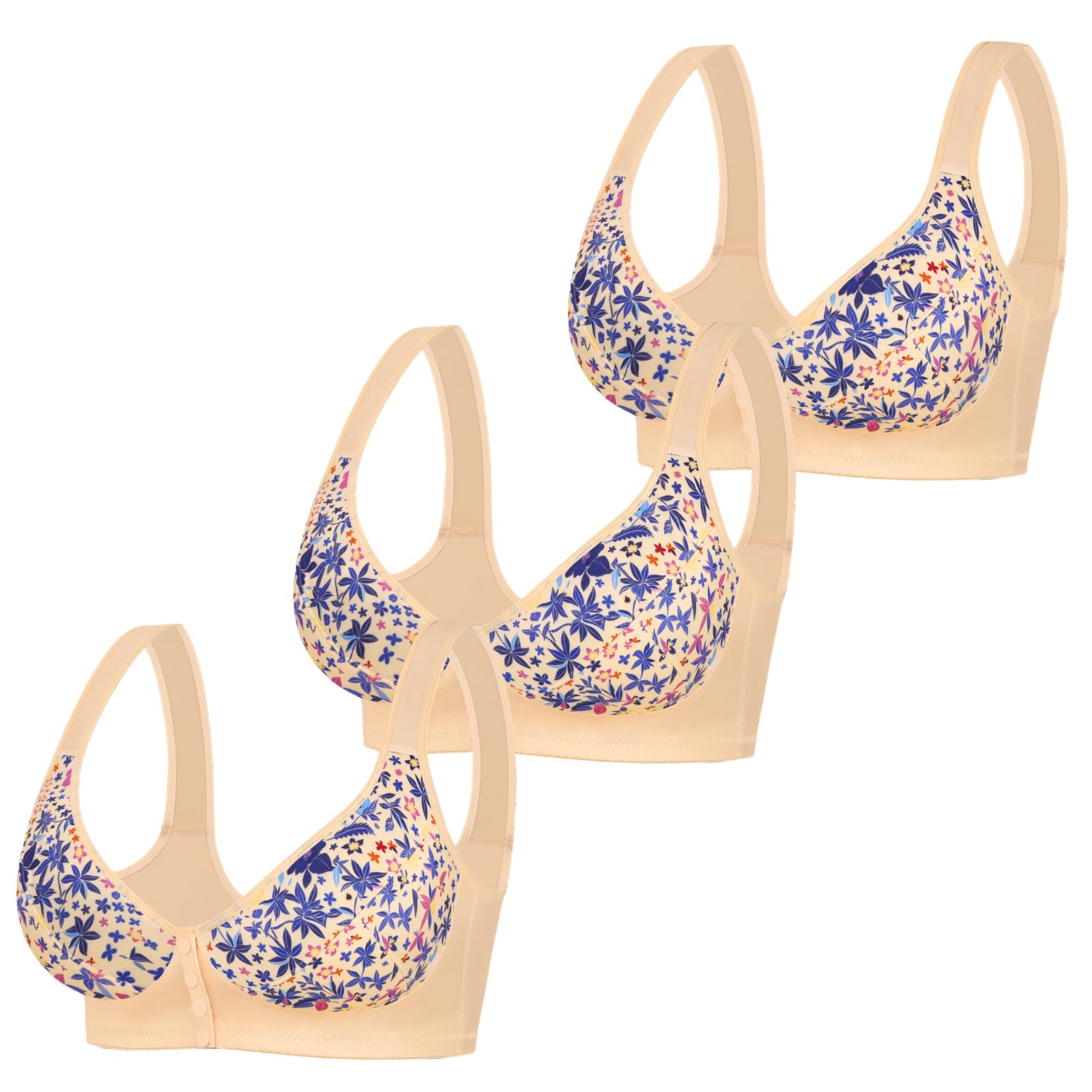 Confezione da 3 Reggiseni Donna Senza Ferretto con Chiusura Frontale A Bottoni, Reggiseno Comodo Che Sostiene Morbido per Seno Abbondante Taglie Forti Curvy Lingerie Intima