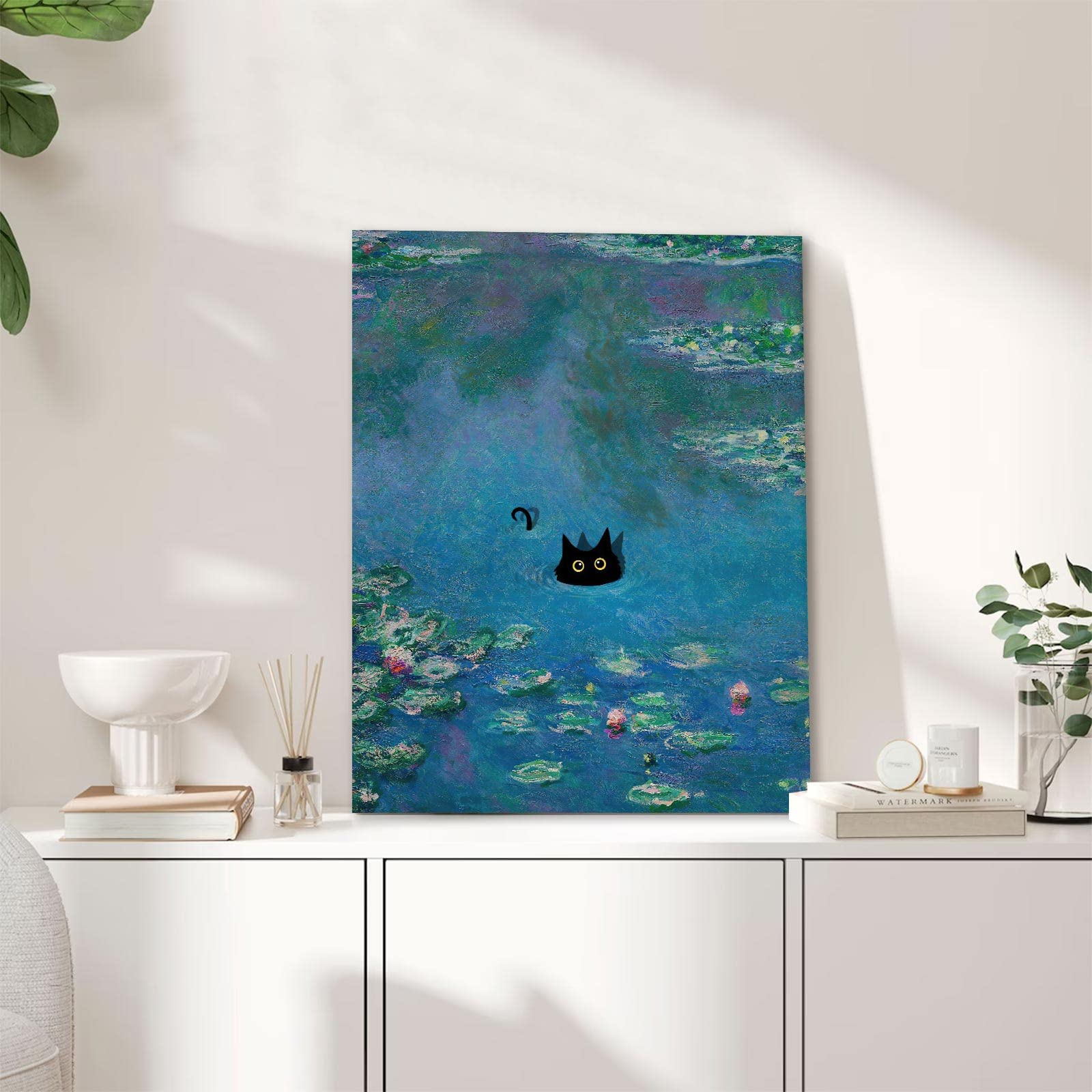 絵画。壁掛け原画【ピアノ部屋で音楽を聴くのが好きなかわいい黒猫】 絵画。壁掛け原画【ピアノ部屋で音楽を聴くのが好きなかわいい黒猫】