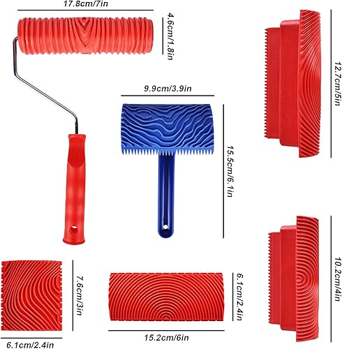 Miniatura 2 de Juego de herramientas de grano de madera, 6 rodillos de pintura de grano de madera, herramienta de granulado de pintura con mango, herramienta de