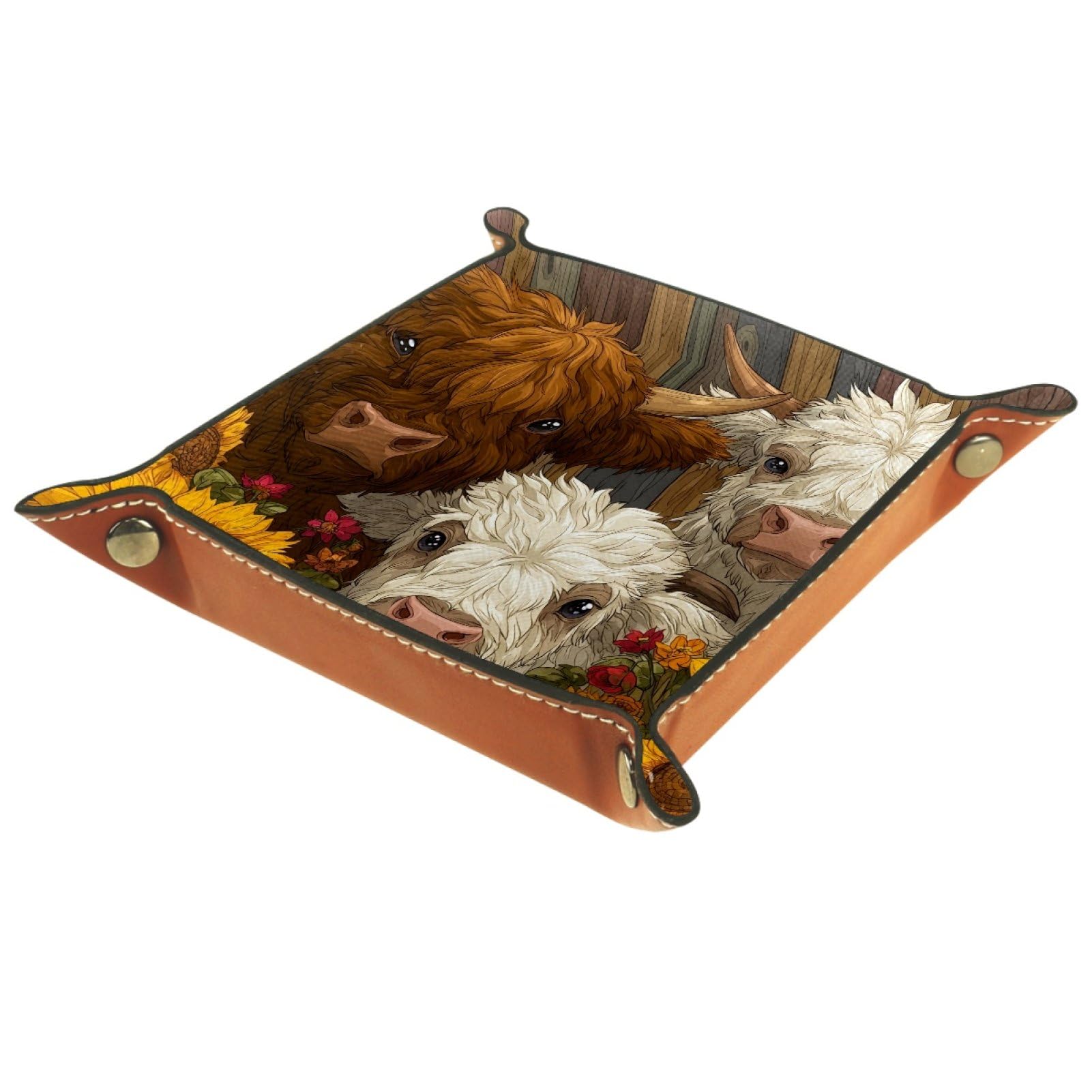 VAPOKF Highland Cow Sunflower Portable Folding Dice Rolling Tray, Microfiber Leather Dice Holder for Dice Games Like RPG, DND and Other Table Games
