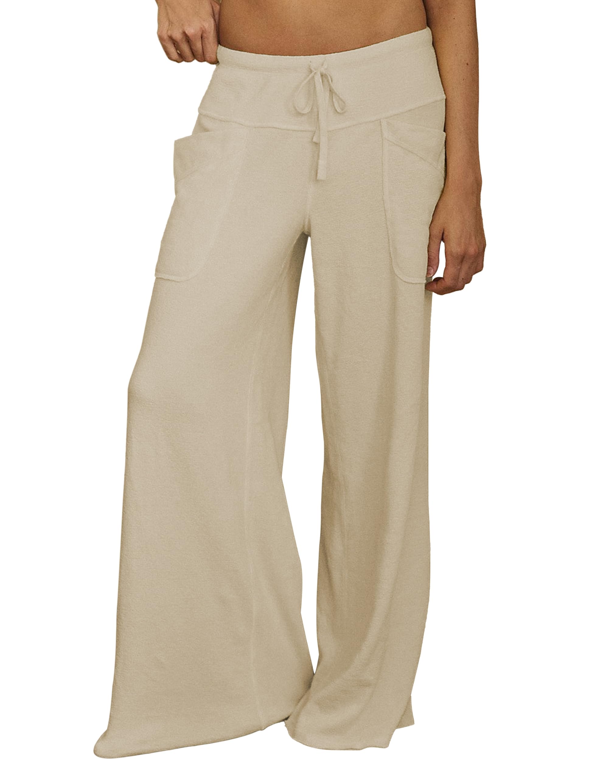 Womens Lounge Pants High Waisted Wide Leg Elastic Drawstring Sweatpants Palazzo Pajama Trousers