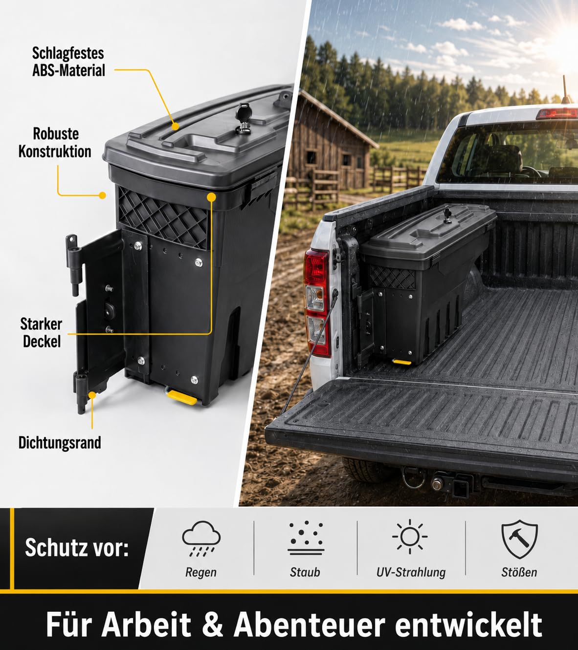 Cassetta degli attrezzi per Ford Ranger 2012-2022 T6 T7 T8 Scatola portaoggetti con serratura per camion 180°Swing Case Lato conducente (lato sinistro)