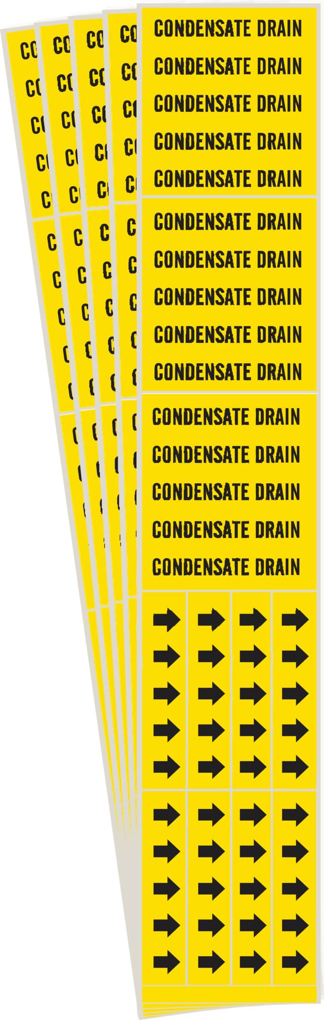 Brady 7062-3C-PK, CONDENSATE DRAIN Pipe Marker Arrows Black on Yellow 3 per Card, 5 PK, Legend 'CONDENSATE DRAIN'