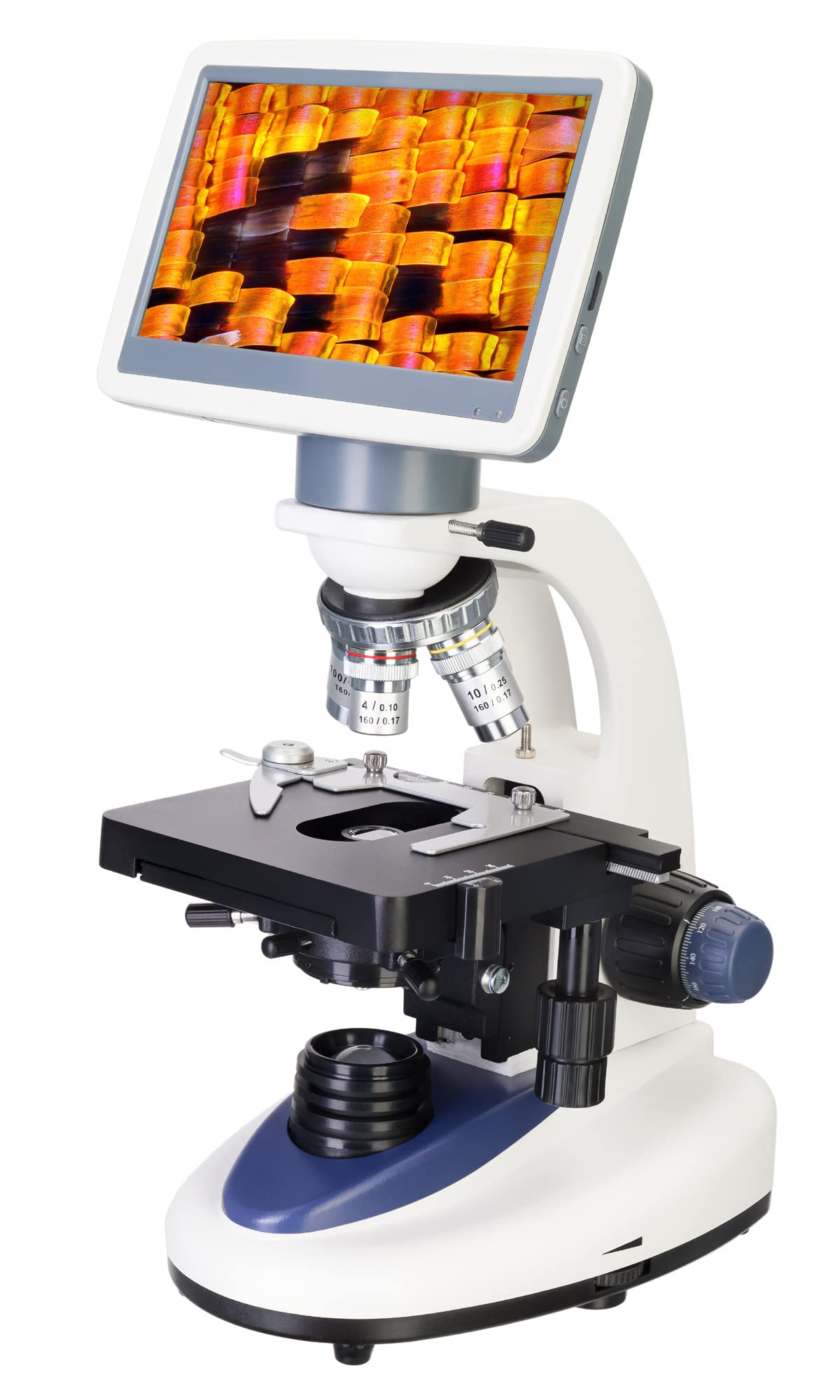 Levenhuk D95L LCD Biologiczny Mikroskop Laboratoryjny z Powiększeniem 40–2000 Razy, Regulowanym Oświetleniem LED i 7-Calowym Ekranem Cyfrowym