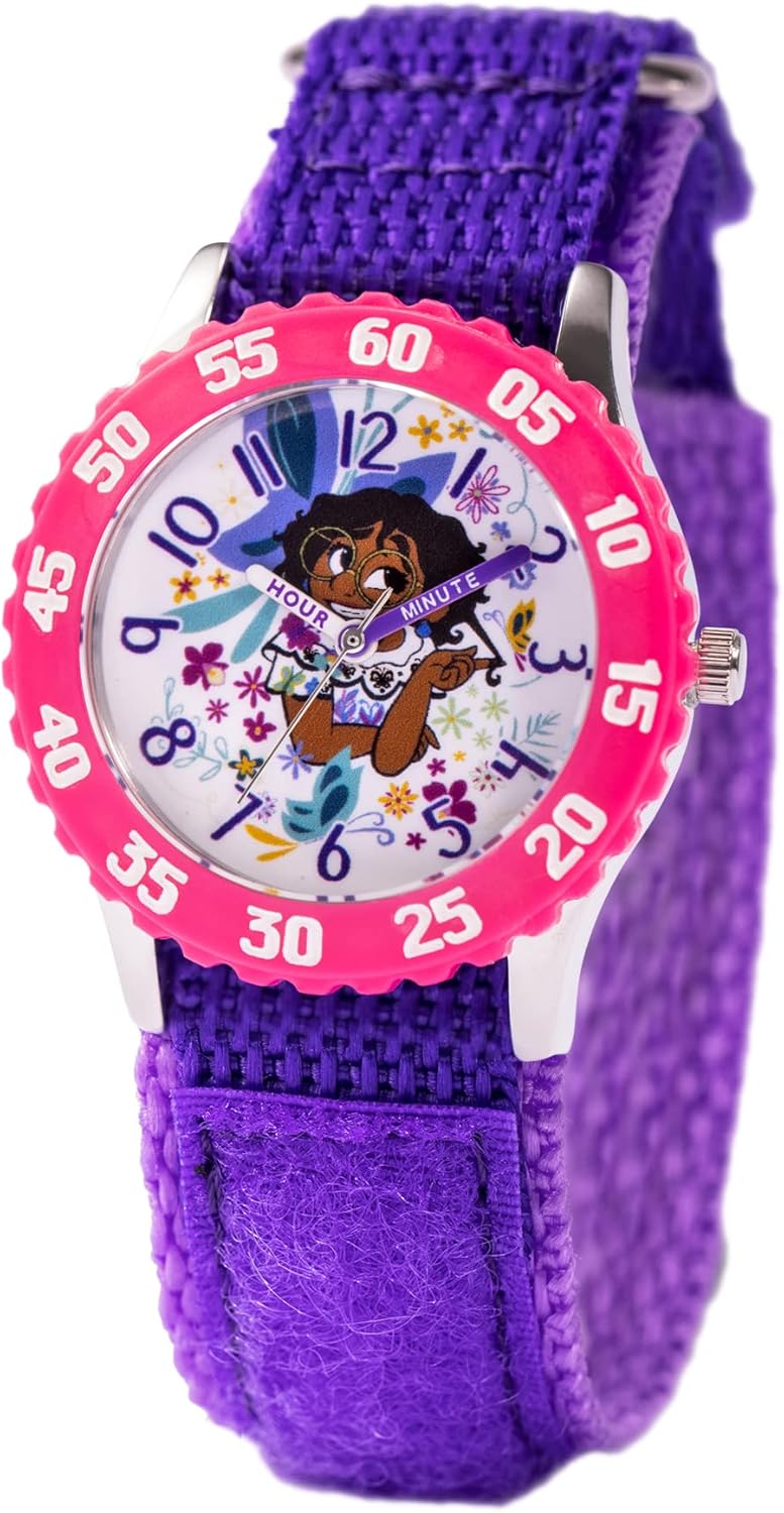 Disney Encanto Mirabel Girls 3–7 with Classic Character Dial – Gift for Girls Who Love Encanto – Easy-Read Face, Pink Bezel, and Purple Nylon Strap - Buy and GET 1 Free Mystery Watch