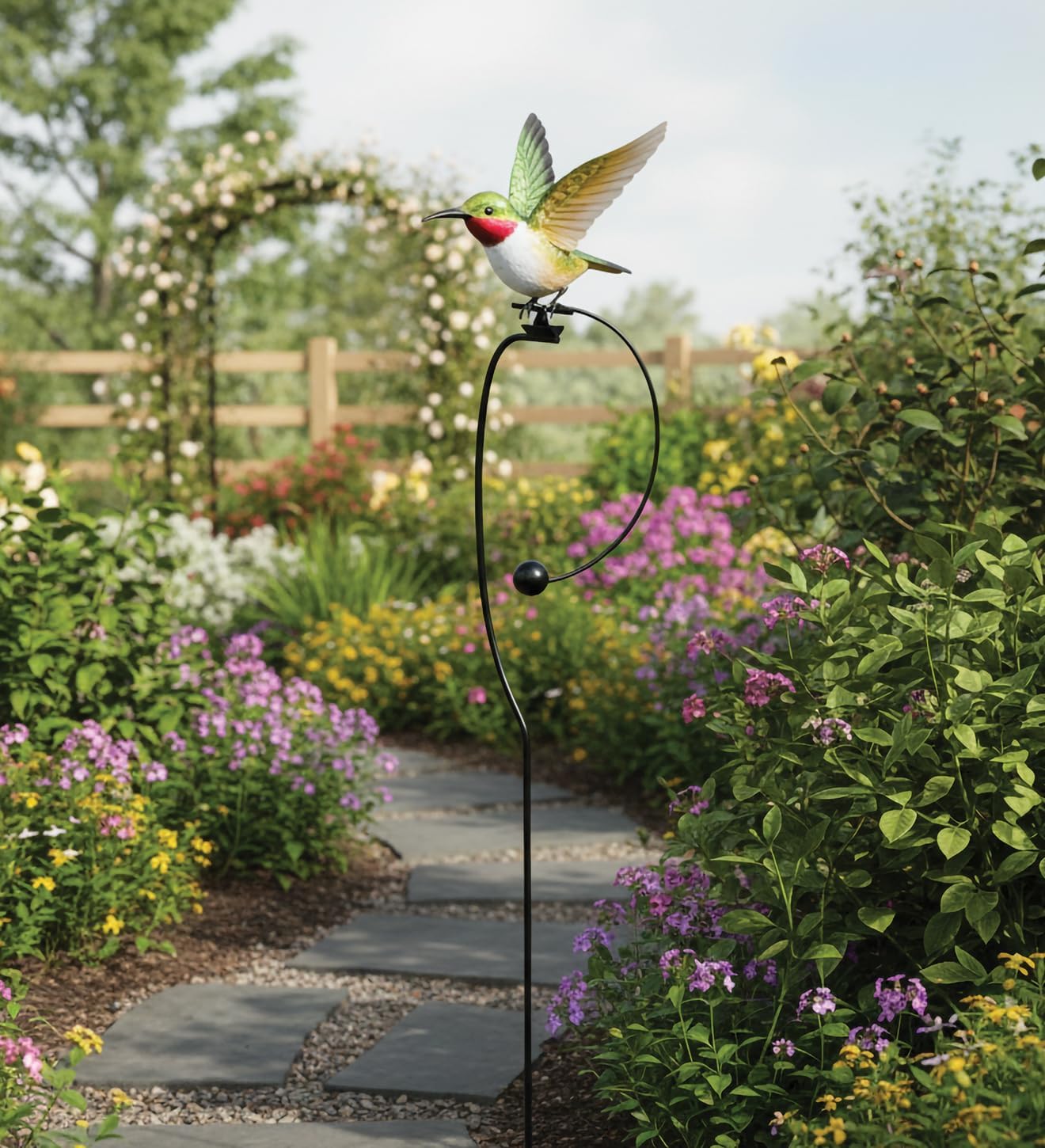 Regal Art & Gift Rocker Hummingbird Garden Stake - Kinetic Metal Art Sculpture, Handcrafted, Durable & Weather-Resistant Outdoor Décor for Garden, Lawn & Patio - Ruby Throated