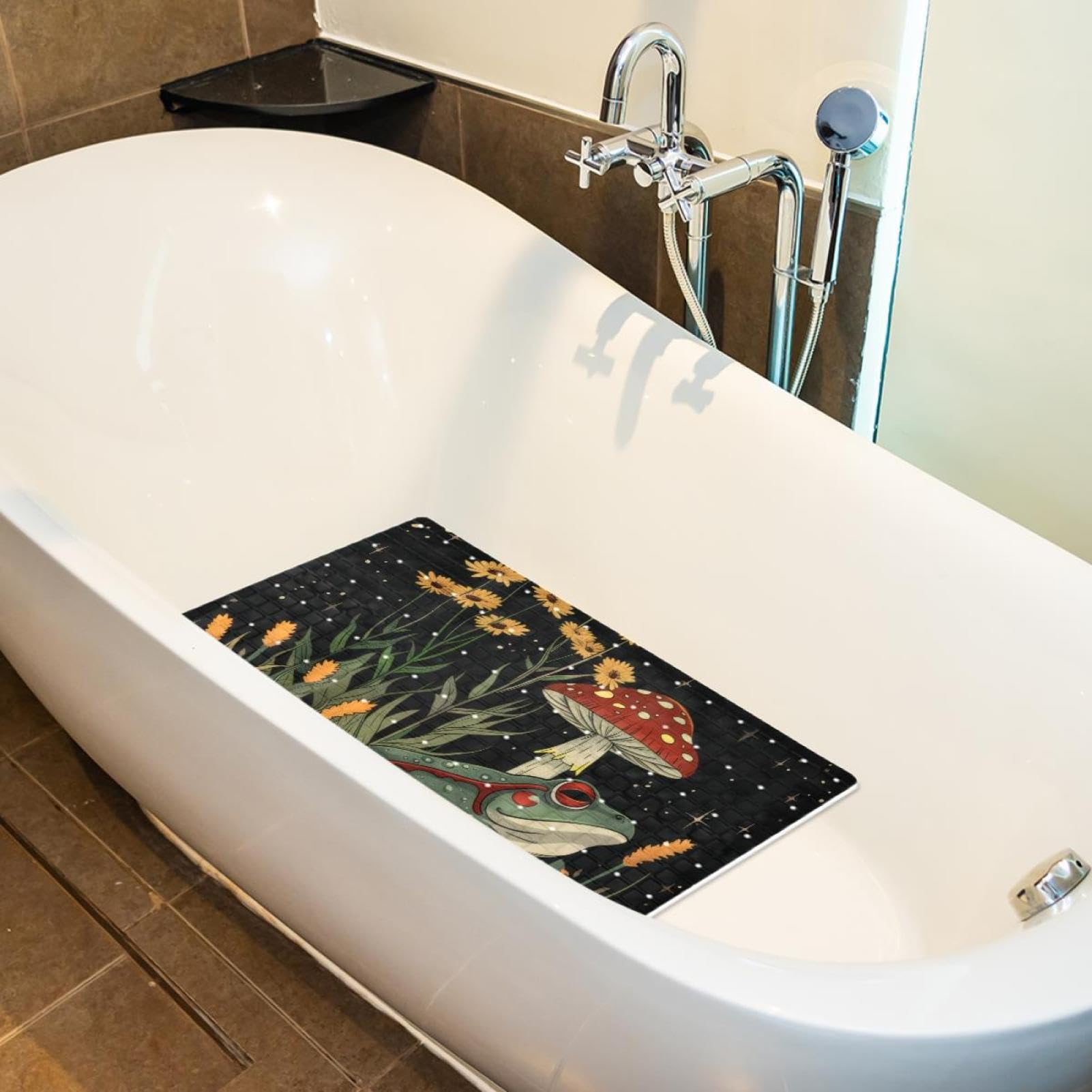 Rutschfeste Badematten für Badezimmer, Motiv: Frosch, Retro-Pilz, Wildblume, Mond, Sterne, rechteckig, maschinenwaschbar, 40 x 70 cm