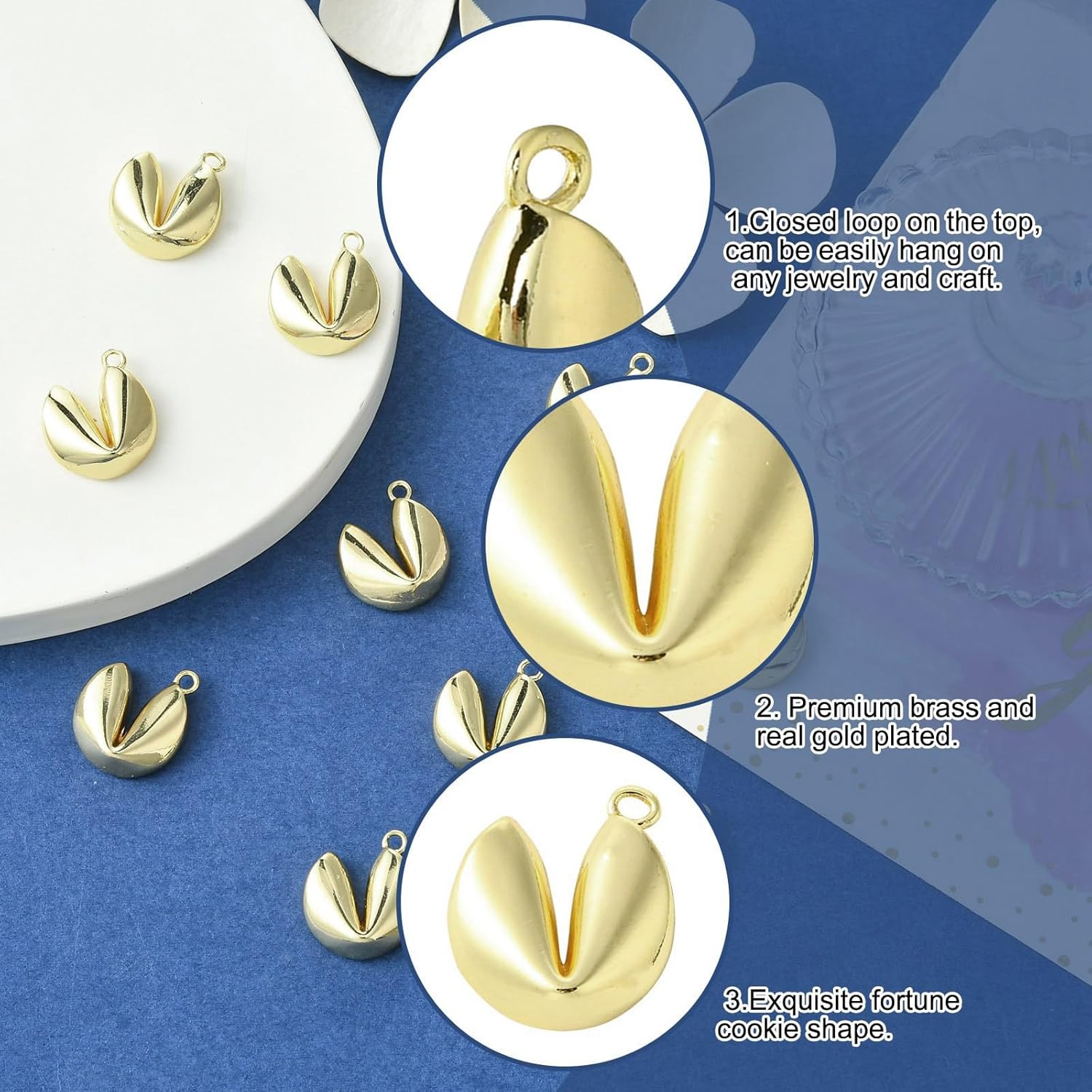 KitBeads 10Pcs Fortune Cookie Charms Gold Plated Food Charms Lucky protection Charm for Jewelry Making Necklace Bracelet Crafts Bulk - Image 3