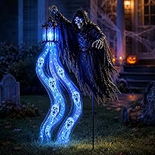 Halloween Grim Reaper Animated Garden Light, Solar Yard Stake Decor Blue-35IN
