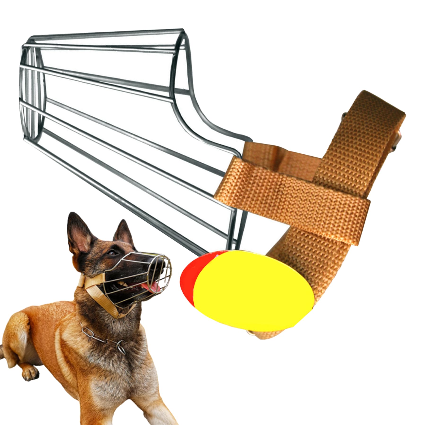 Jorzer Dog Muzzle Metal Basket Muzzle Breathable Dog Metal Face Basket Adjustable Wire Muzzle for 25-45kg Medium Large Dog Prevent Biting Barking & Chewing (Size M)
