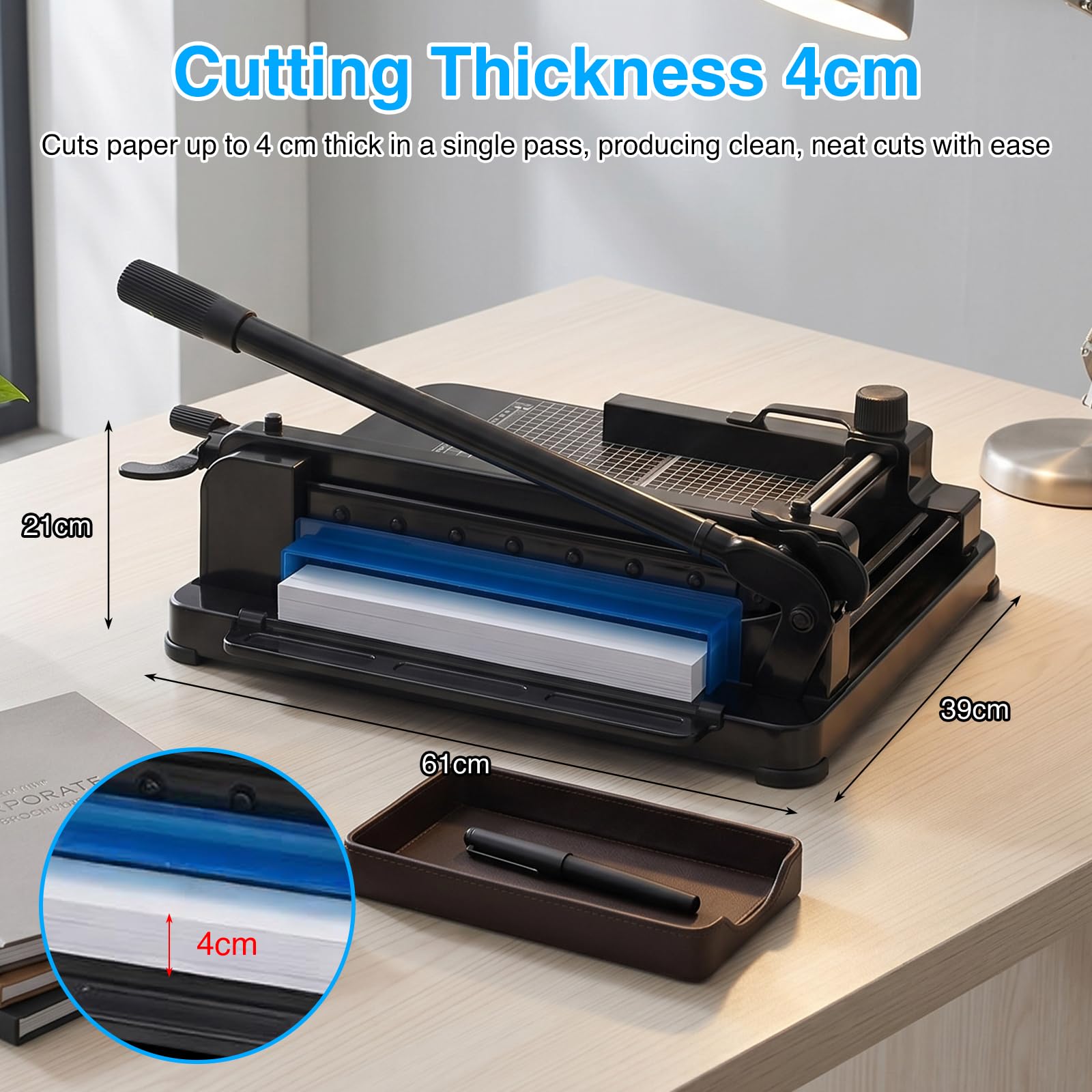 A4 Papierschneidemaschine, Hochleistungs-Papierschneider, zum Schneiden von Papier mit einer Stärke von bis zu 4 cm, Papierschneider mit doppeltem Schutz für Büro, gewerbliche Kopierzentren u