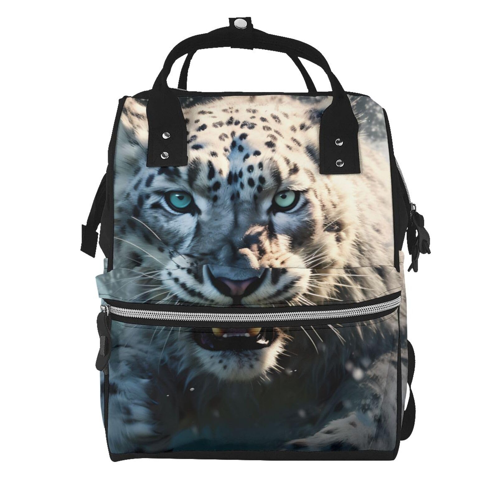 Wickeltaschen-Rucksack, große Kapazität, wasserdicht, für Mütter, modischer Reiserucksack, Blauäugiger Schneeleopard, One size