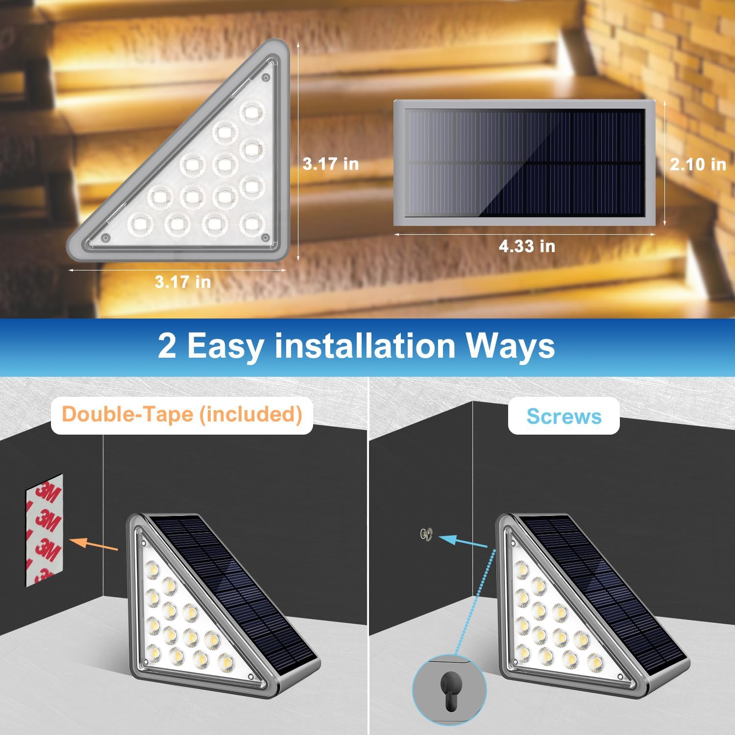 Solar Step Light Outdoor Stair Lights, Deck Lights Outdoor Powered IP65 Waterproof, 3000K Warm White Solar Outdoor Step Light, Decor for Stair, Deck, Step, Porch and Outside Patio, 6 Pack