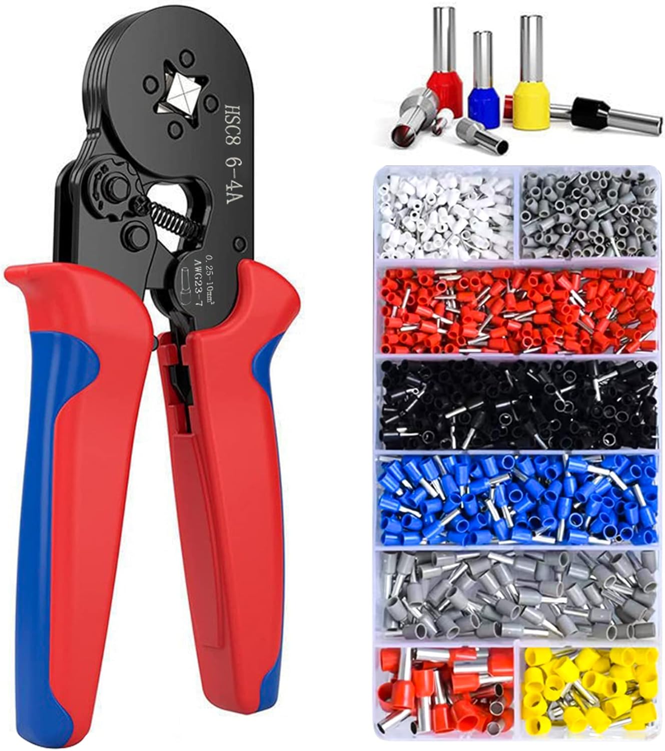1250 pcs Crimpadora Terminales Alicates con Conectores Cable, para Terminales Preaislados Engarzadora de Crimpado Alicatescon 0.25~10.00 mm²(Crimpadora + 1250 pcs Terminales)