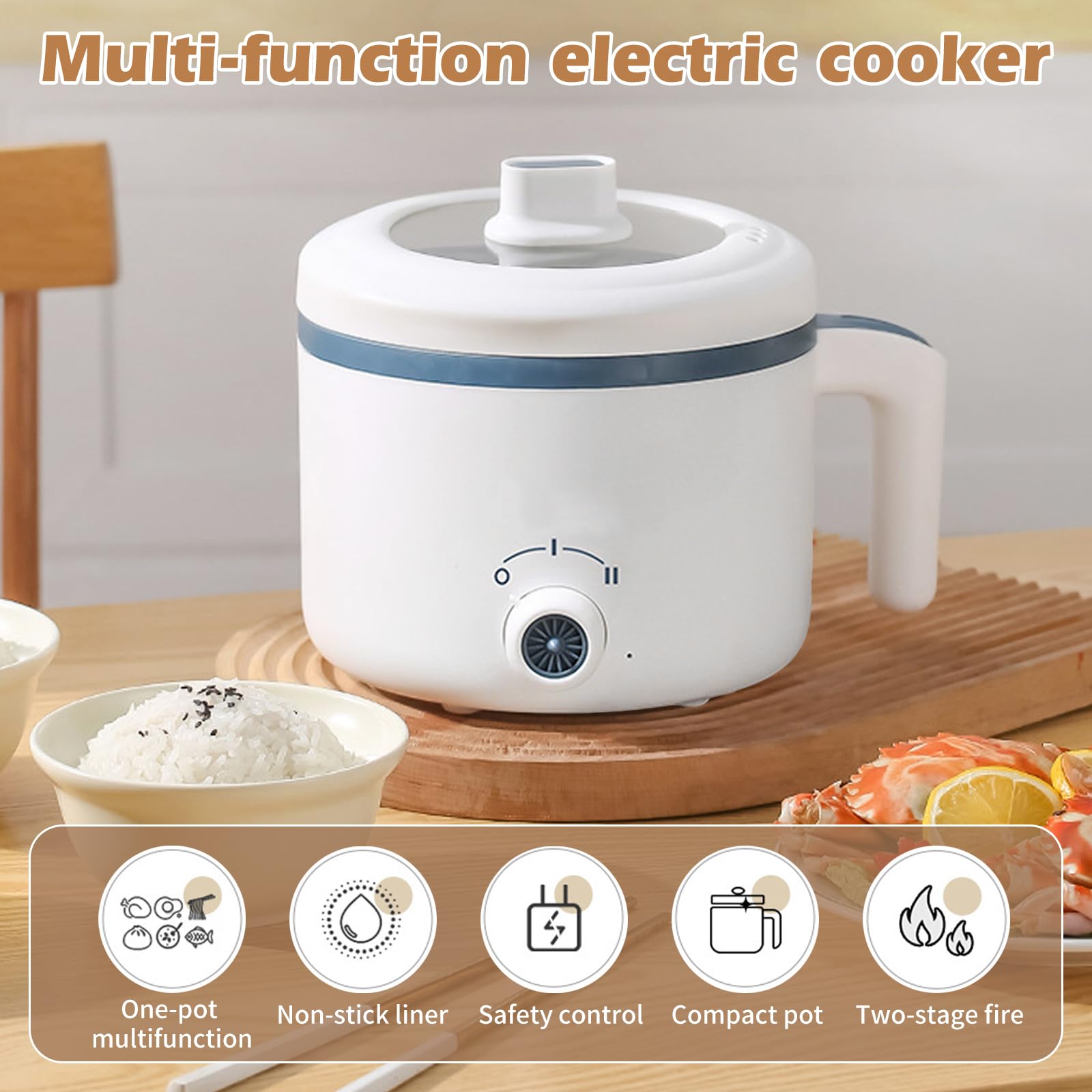 Elektrische Hot Pot, 1.7 L Tragbare Mini Antihaft Multikocher, 220V Elektrischer Kochtopf mit Duale Leistungssteuerun, Multifunktionaler Reisekocher, Anti-Trocken-Brandschutz