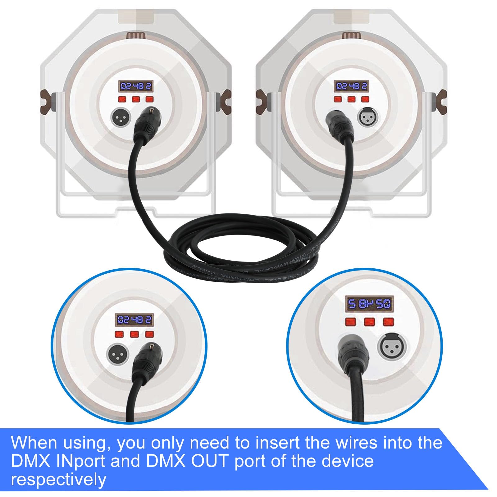 Xuhal 20 cavi DMX flessibili da 1 metro, cavi di segnale DMX con connettori in metallo, segnale XLR a 3 pin, connettore maschio a femmina, per illuminazione di palco, faretti, luci DJ, nero (2 m)