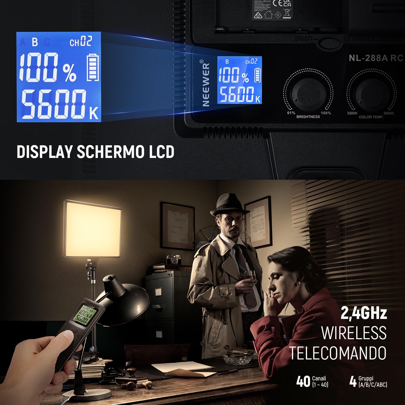 NEEWER Basic Kit 2 Pannelli LED Bicolore 3200K-5600K CRI95 Con Stativi, Filtri E Dimmer – 750lux, Per Streaming, Video, Selfie E Trucco