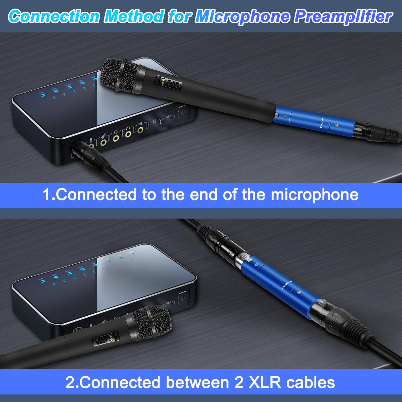 XMSJSIY Microfono Pream Mic Booster Preamplificatore Ultra-Clean Gain per Microfono Dinamico Attivo Inline fino a +28dB di Guadagno Professionale XLR per Registrazione in Studio di Trasmissione