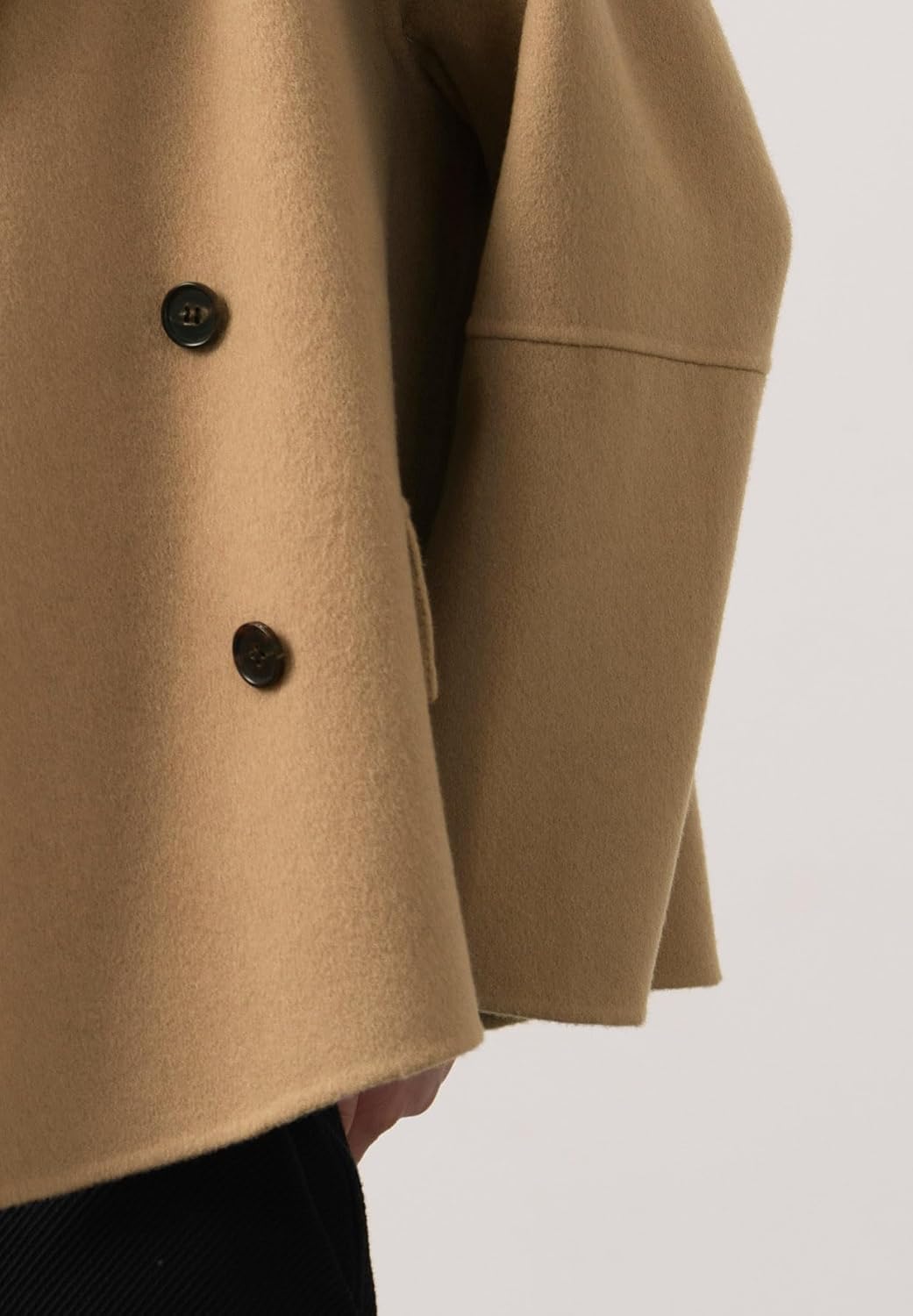 utcoco Women Cropped Wool Pea Coats Notched Lapel Double Breasted Crop Woolen Trench Coat Short Jackets with Pockets - Image 7