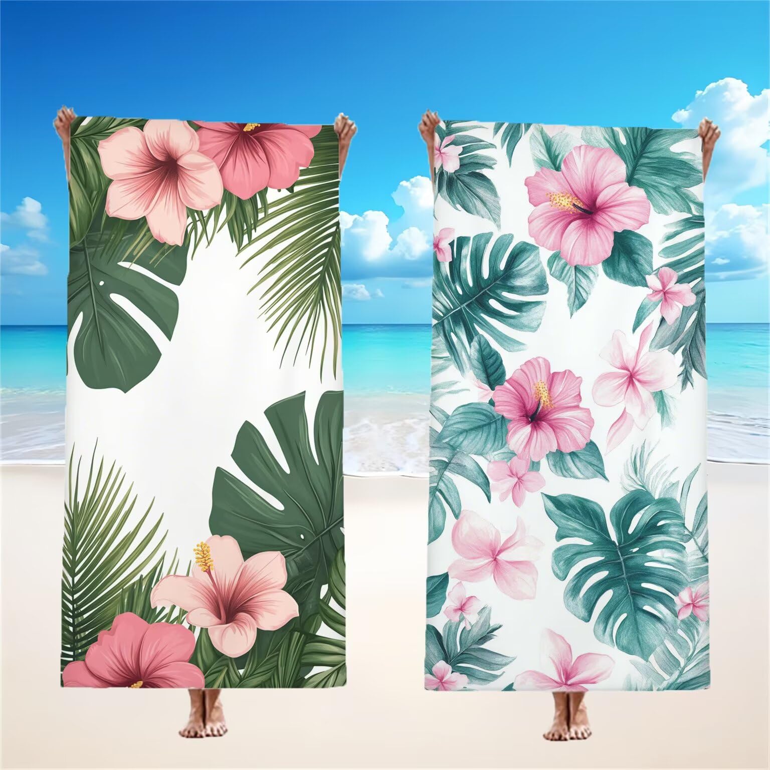 Vert Serviette de Plage 220x100cm Lot de 2, Usine Serviette Microfibre Ultra Absorbantes Séchage Rapide Anti Sable Léger Transport Compacte Drap de Plage pour Piscine Voyages Femme et Homme, Model603