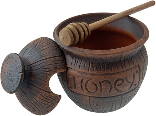 Miniatura 6 de Tarro de miel con un dipper 16oz. Pote de miel de cerámica hecho de pieza de arcilla sólida. Contenedor de miel y un gran cuenco rústico para regalo