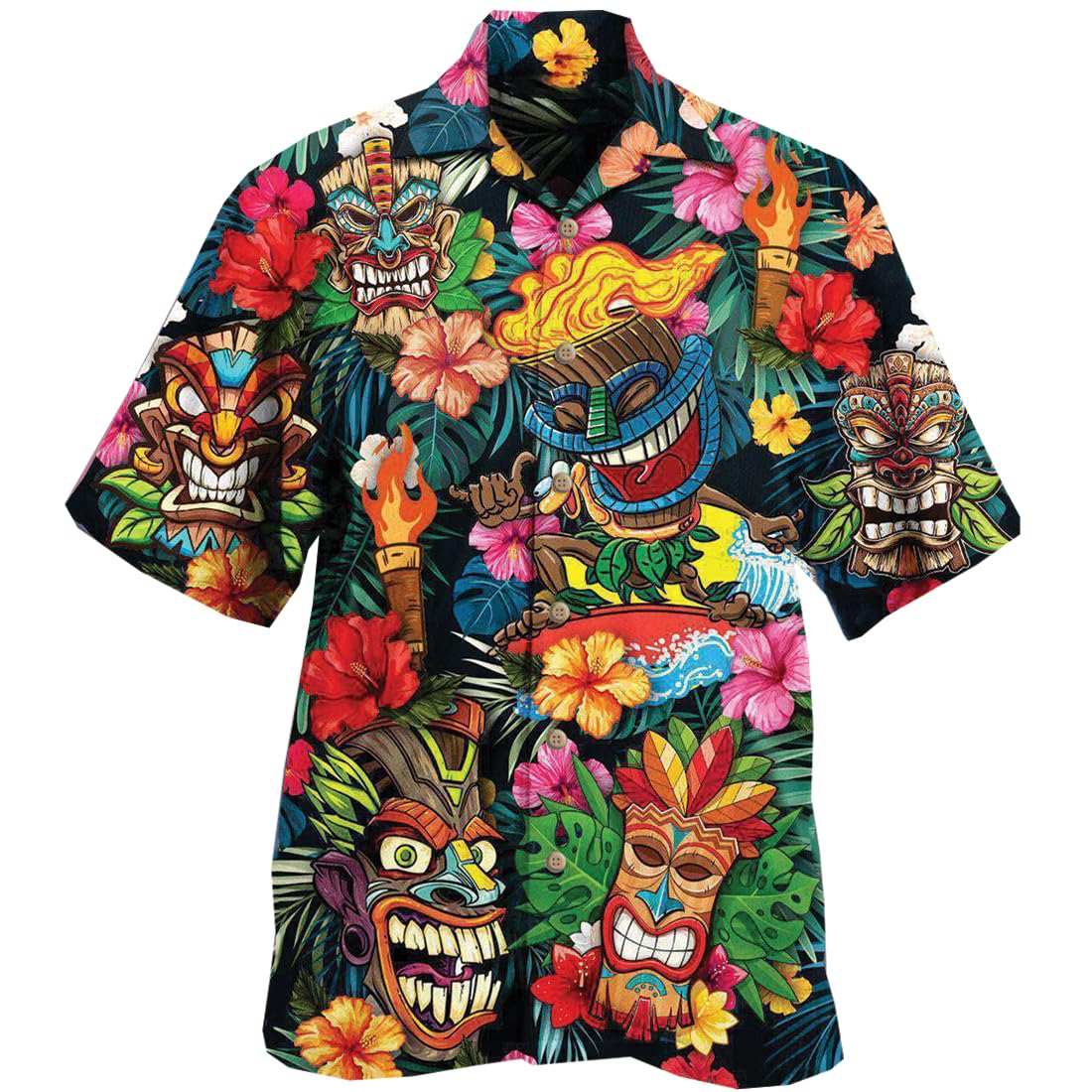 HANZSPROUTTropical Tiki Shirt Funny Hawaiian Shirts for Men Women - Button Up Mens Hawaiian Shirts Funny Mens 80s Shirt